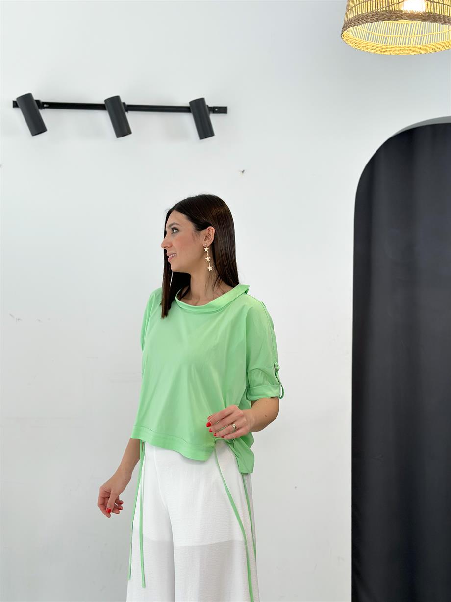 ROE İP DETAYLI NEON YEŞİL BLUZ