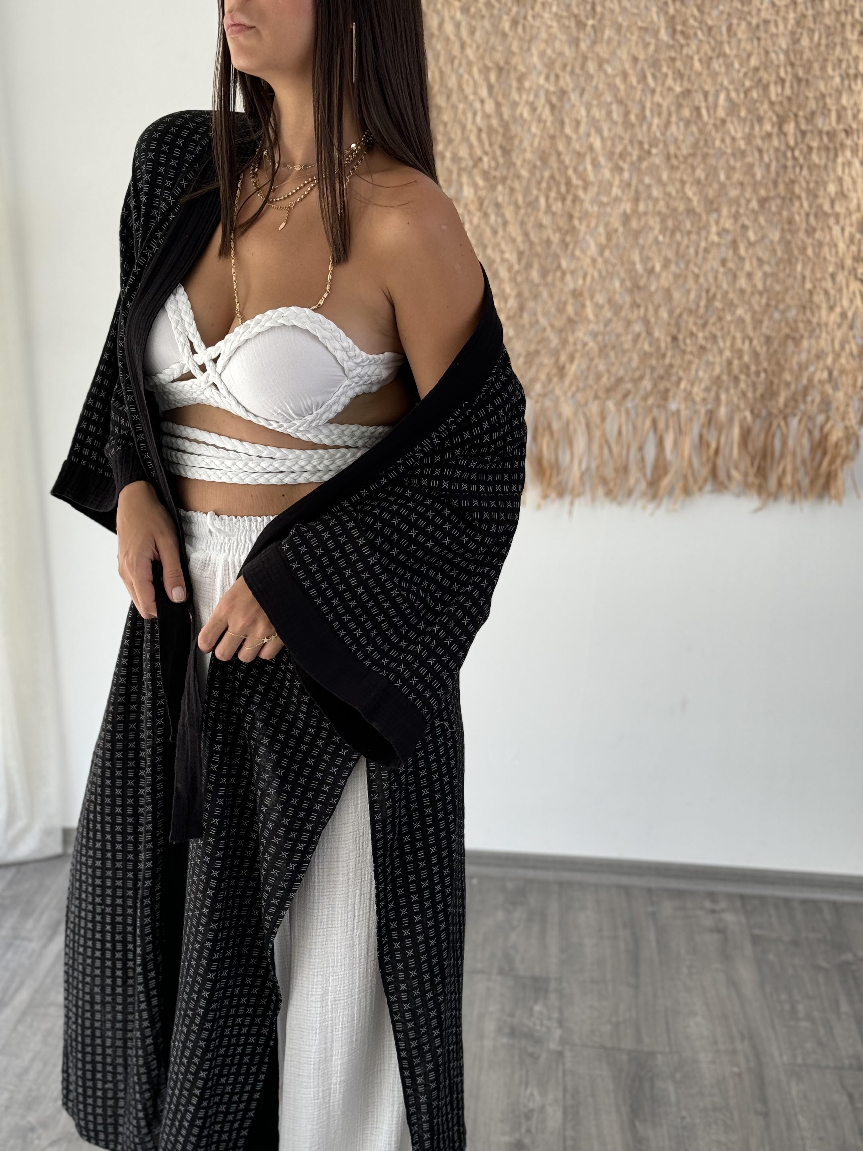 ROMEN SİYAH UZUN KAFTAN