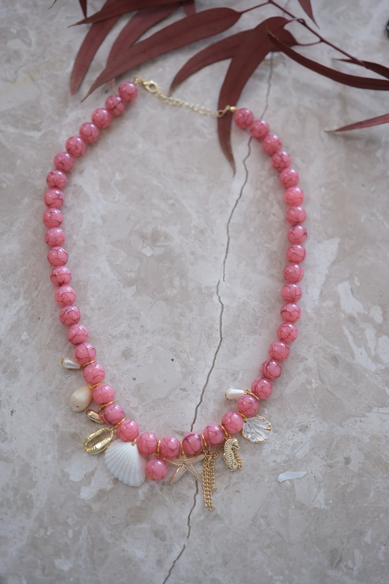 ROSE PEMBE DENİZ KABUĞU KOLYE