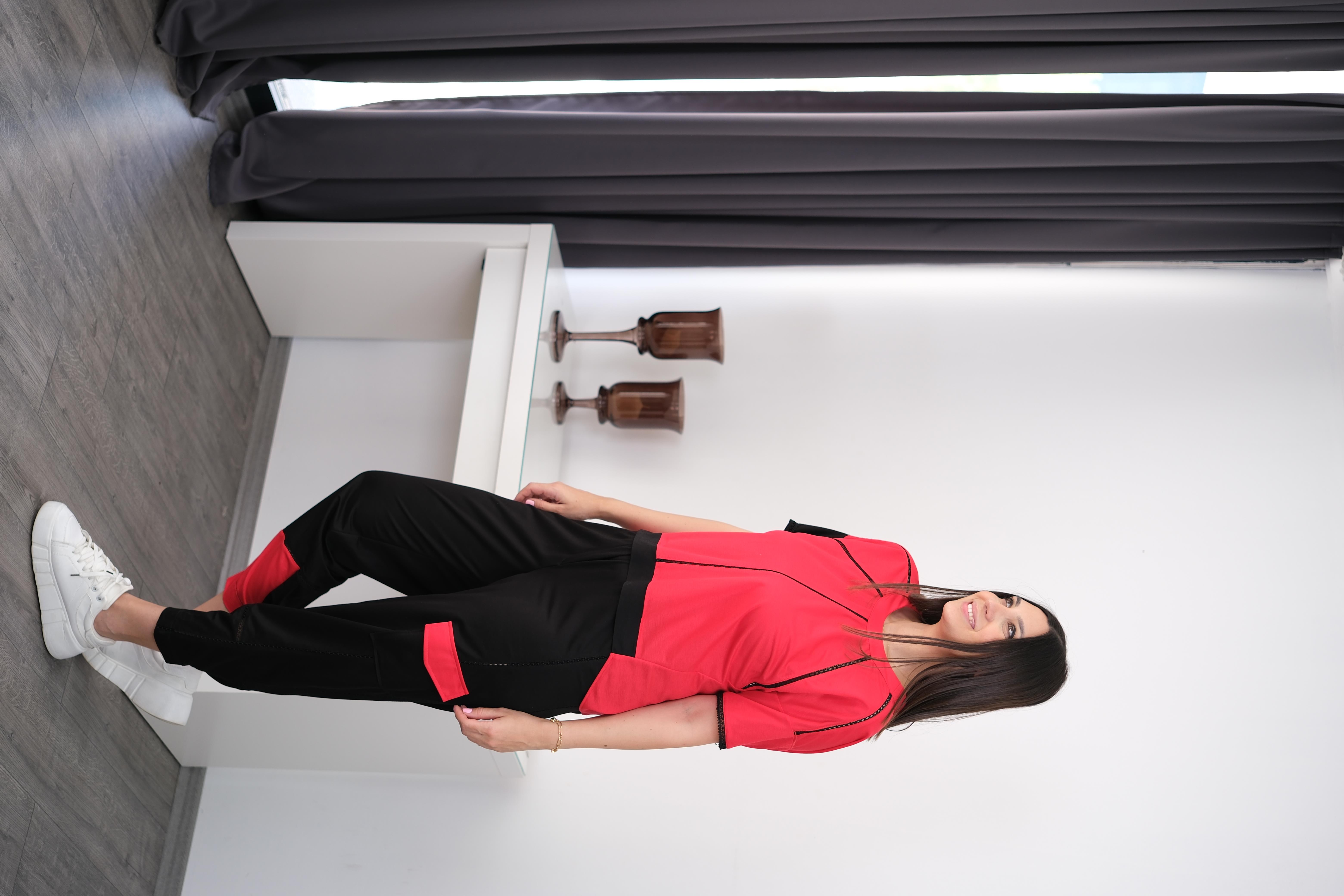 TARE KIRMIZI TASARIM BLUZ