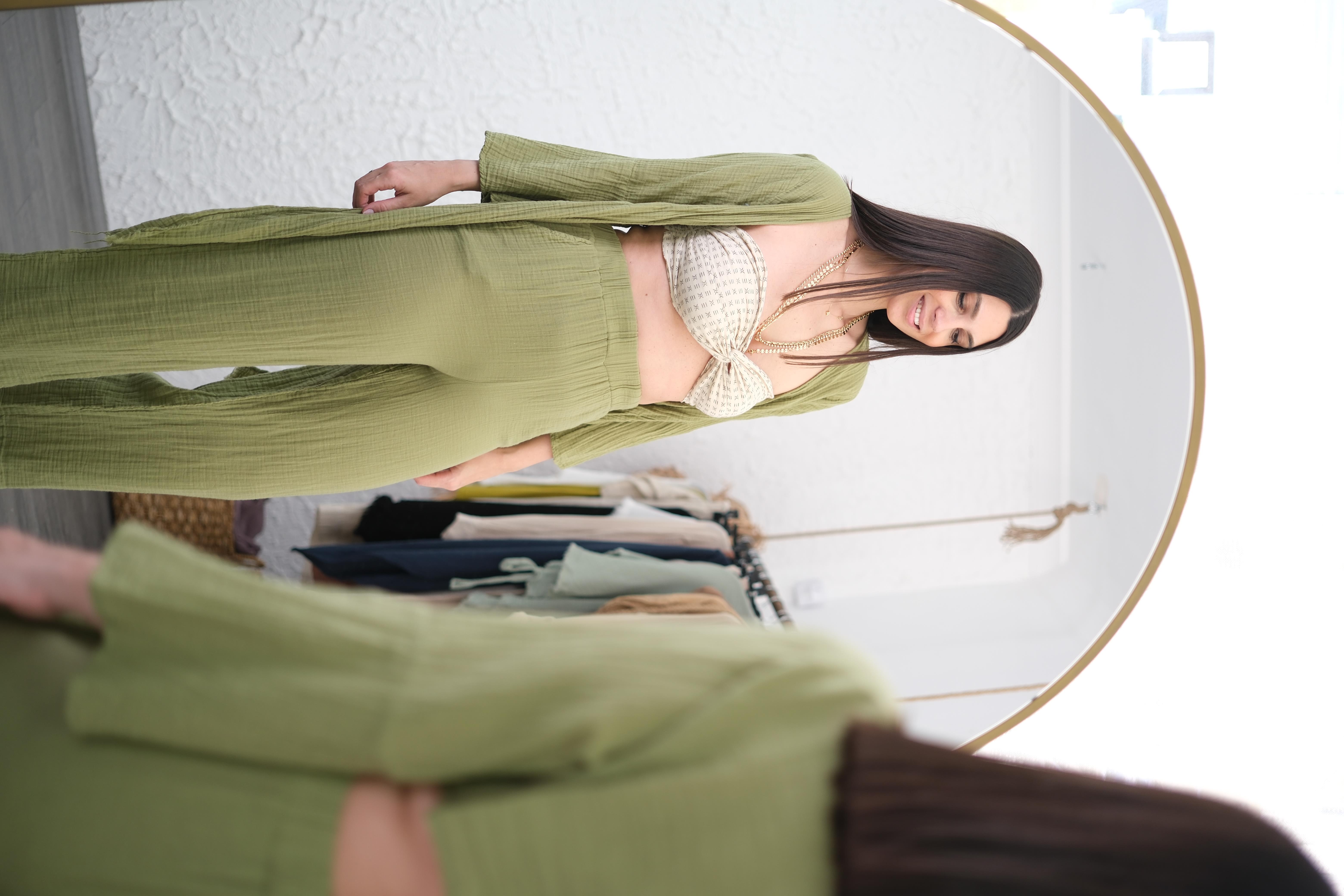 TARO YEŞİL MÜSLİN PANTOLON