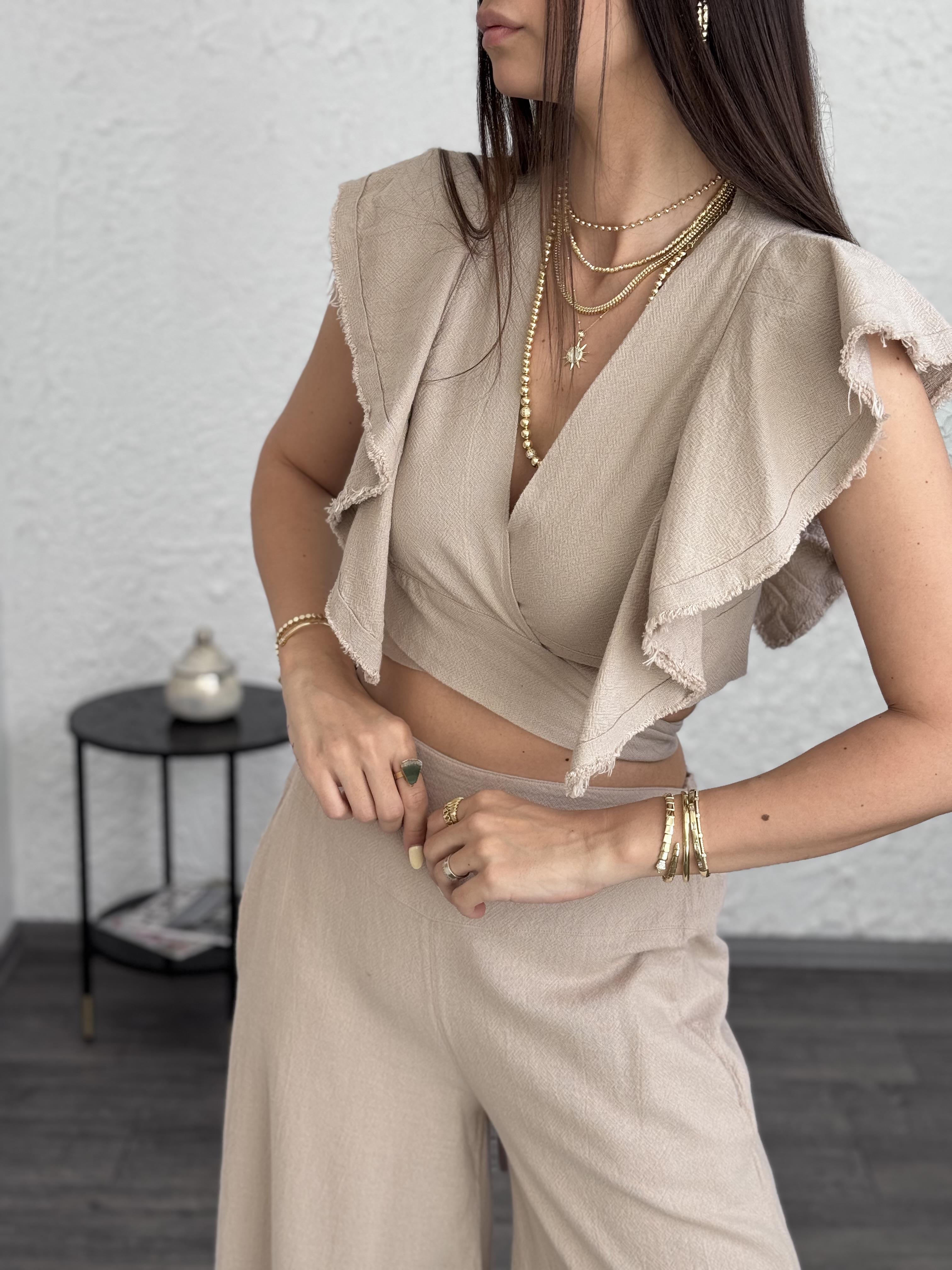 UMA BAĞLAMALI TAŞ YELEK BLUZ