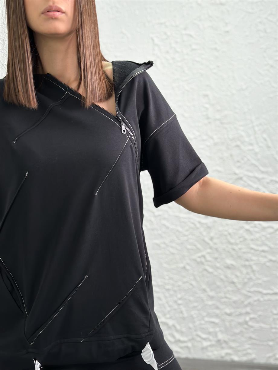 VEGA KAPŞONLU SİYAH SWEATSHIRT