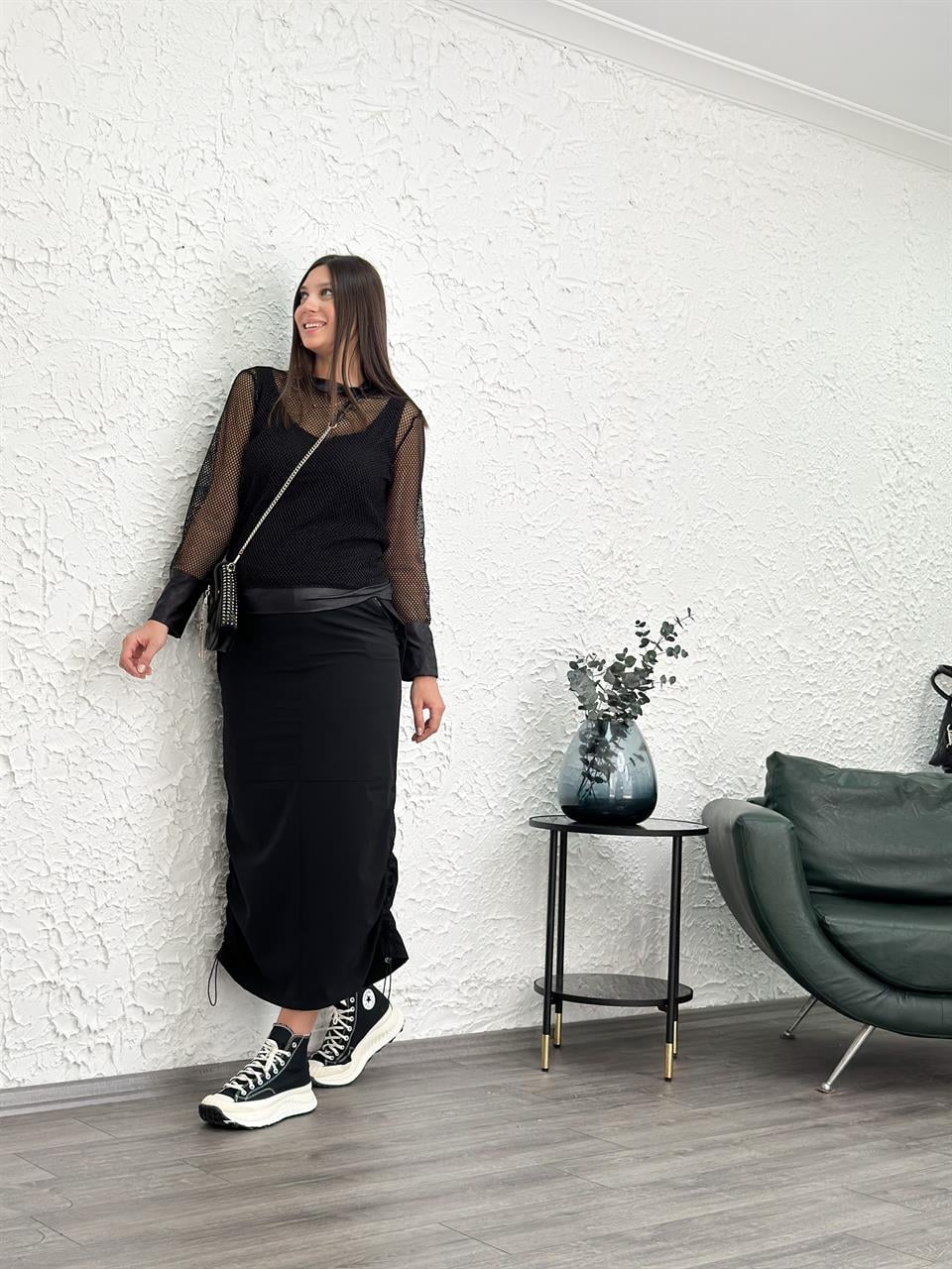 VİVA SİYAH İKİLİ FİLE BLUZ