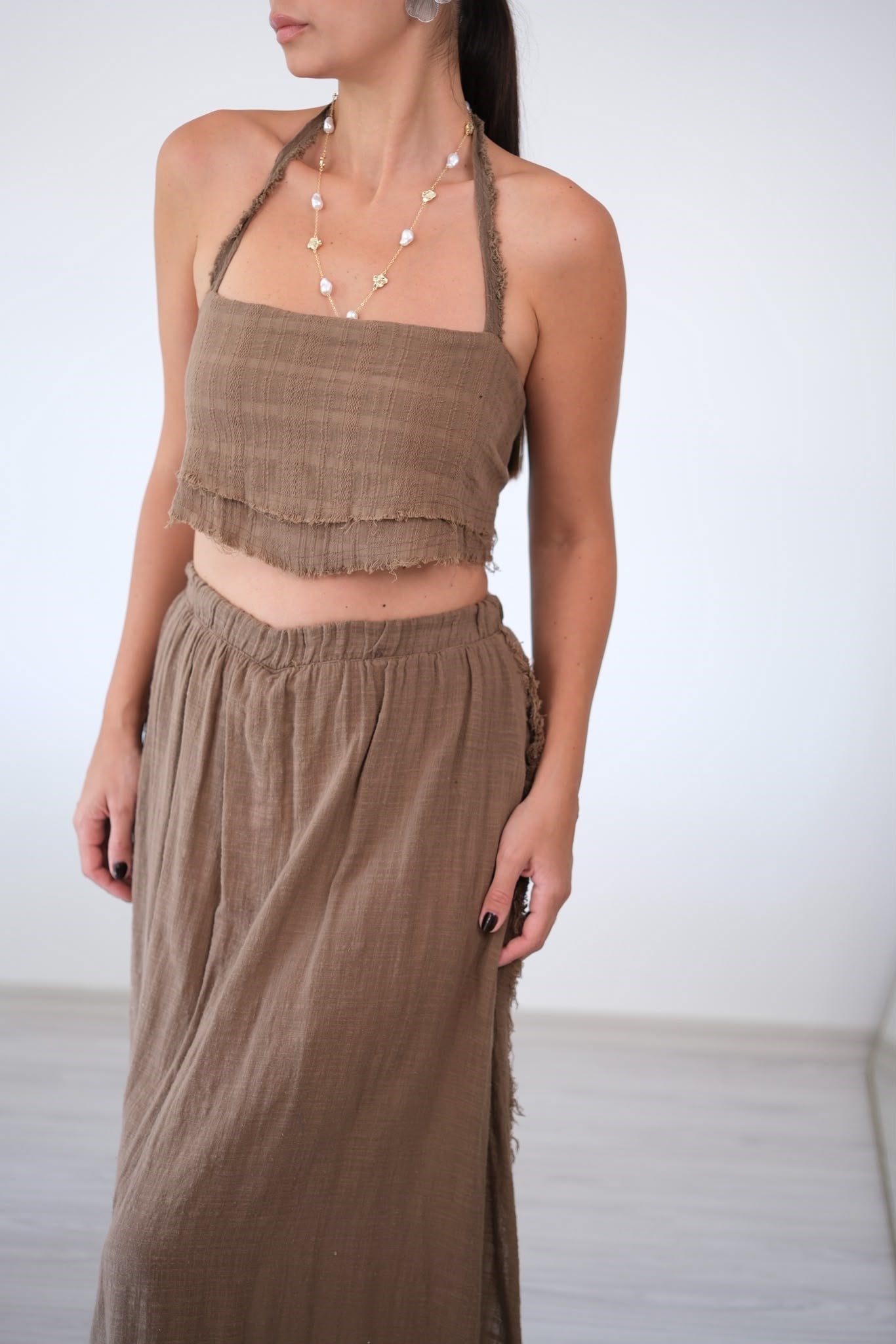 VİVİ BAĞLAMALI KAHVE CROPTOP
