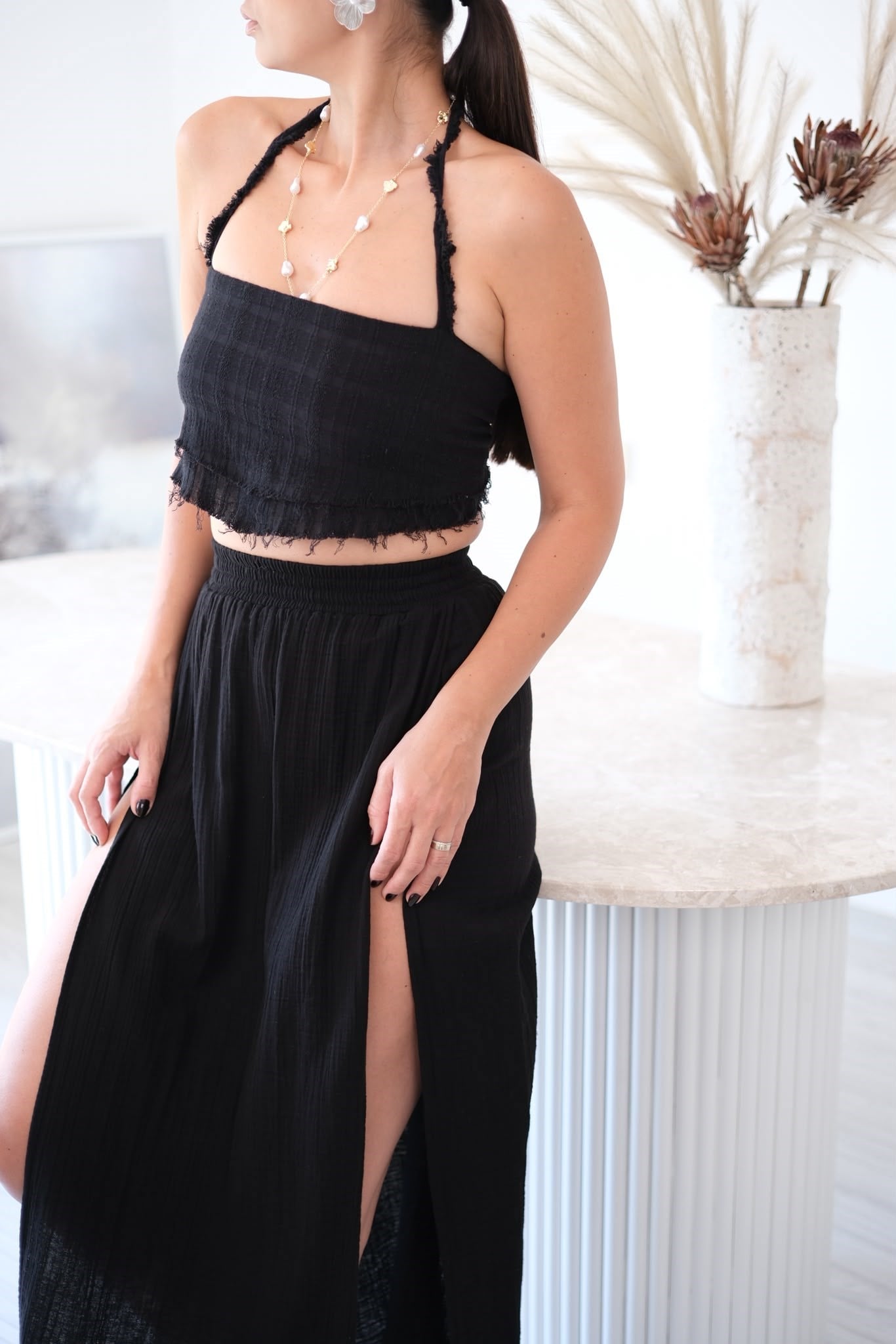 VİVİ BAĞLAMALI SİYAH CROPTOP