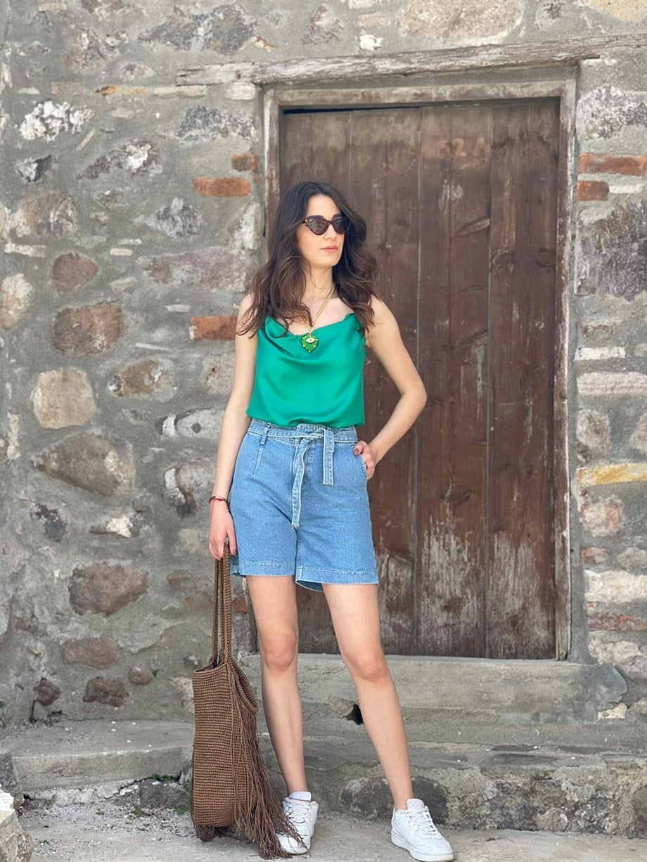 ABOTE KUŞAKLI JEAN ŞORT