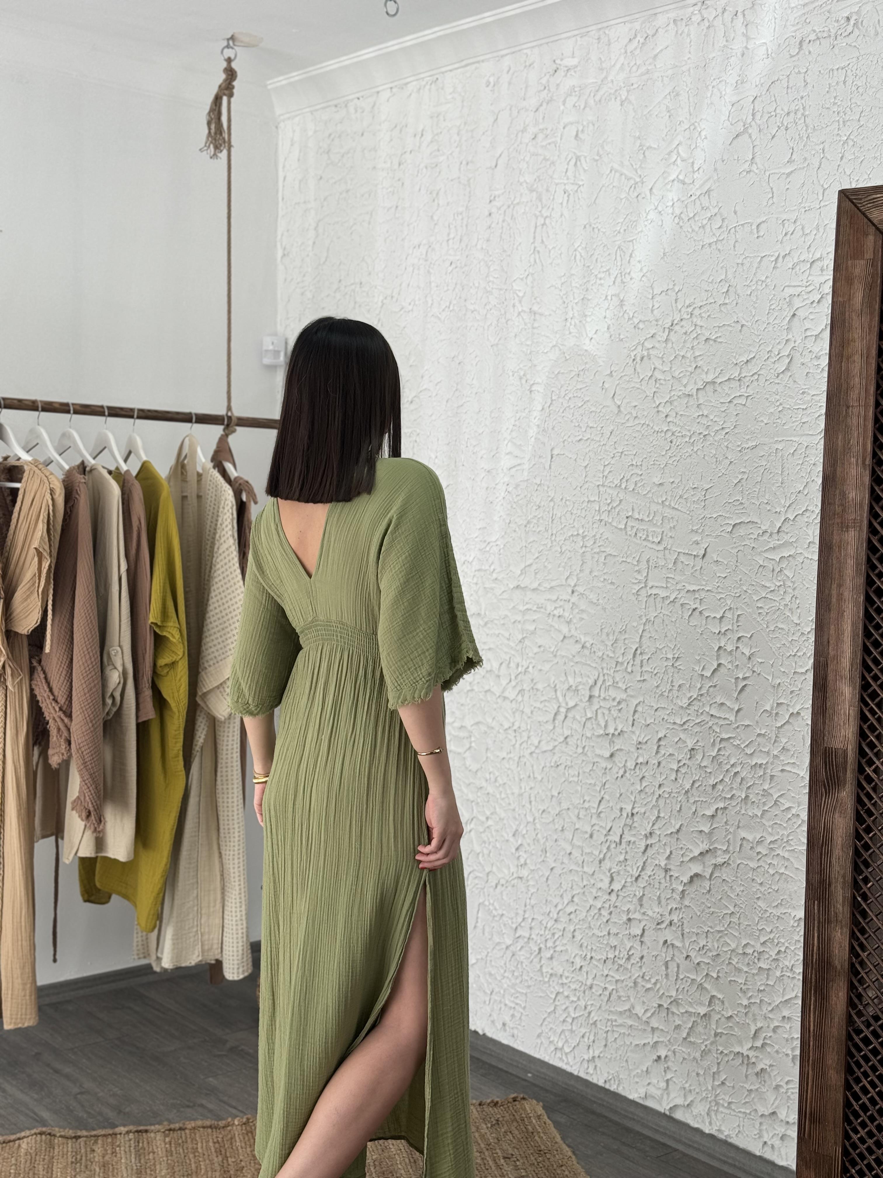 ADA SAGE GREEN MÜSLİN ELBİSE
