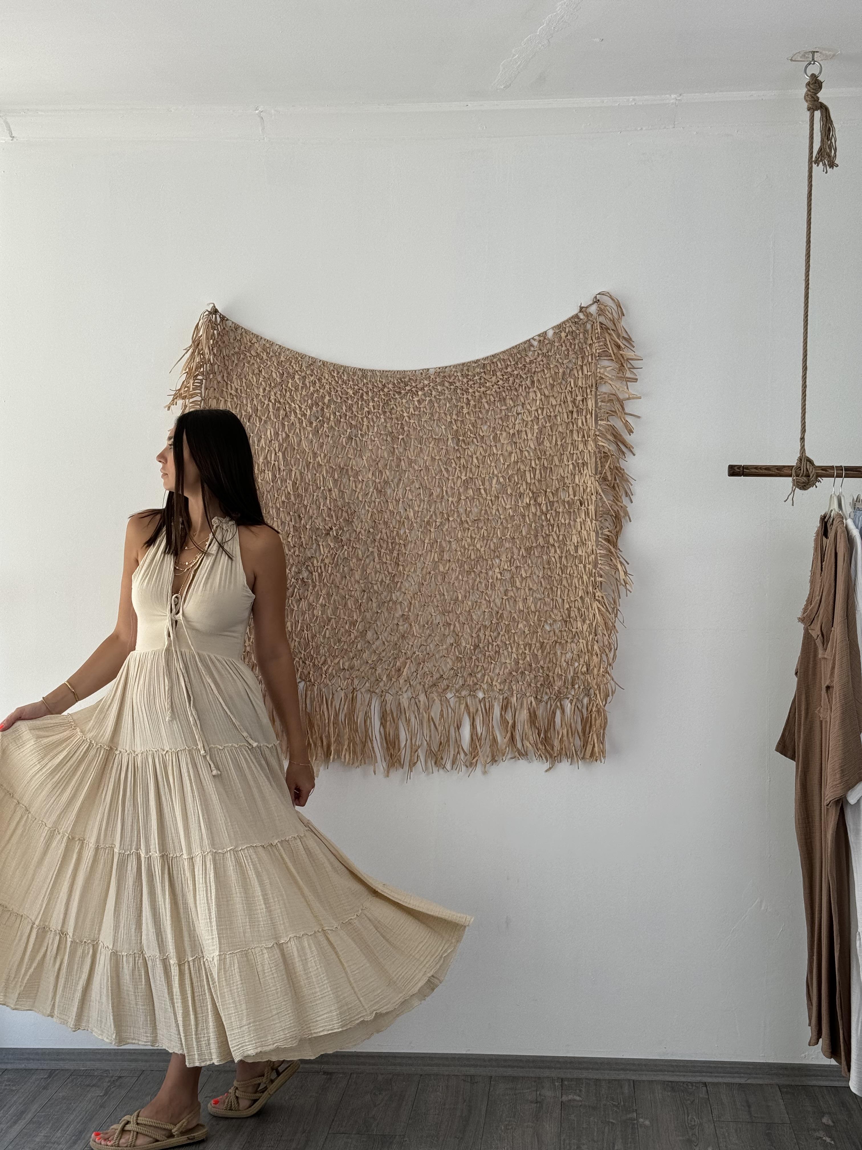 AFRODİT BEJ MÜSLİN ELBİSE