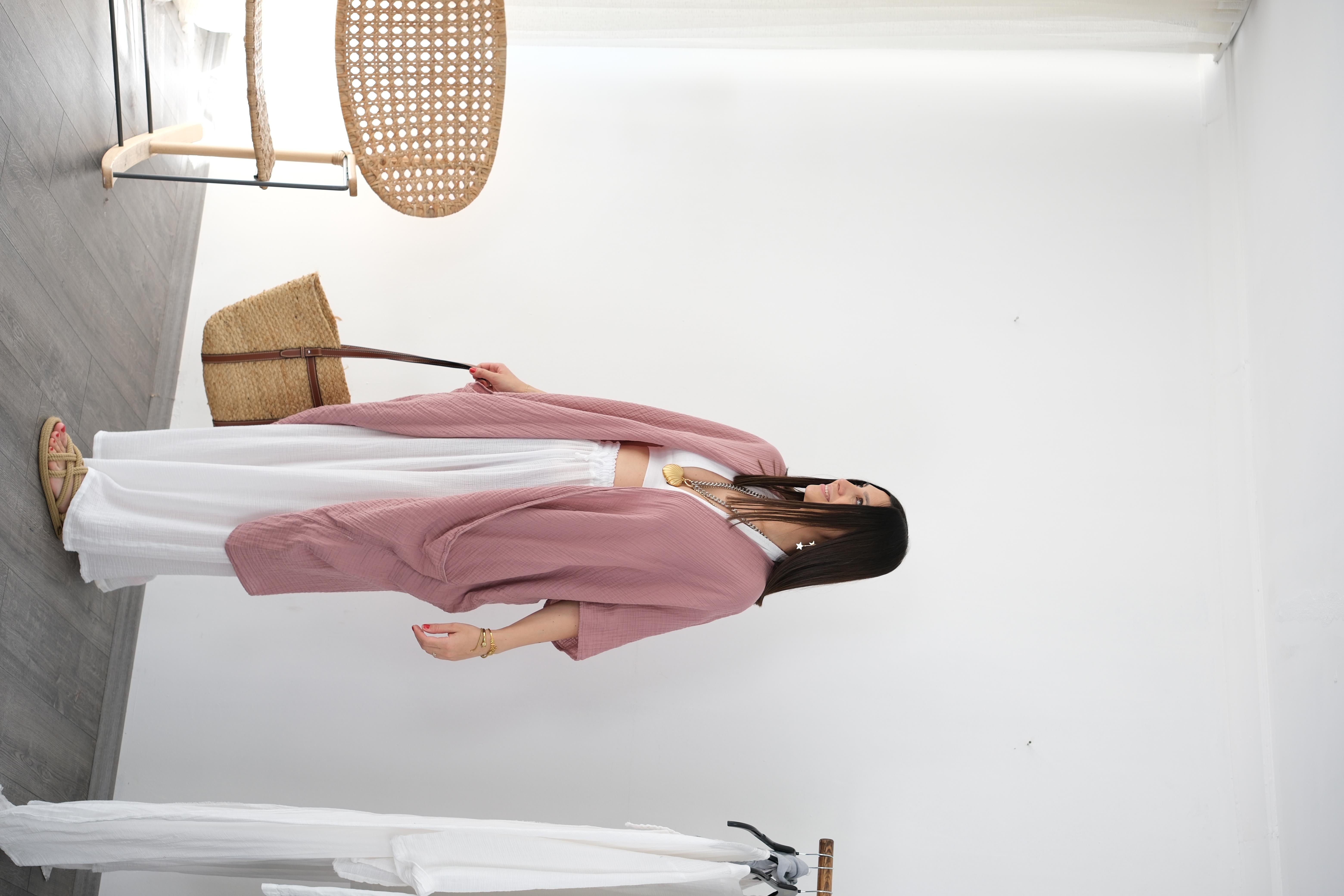 AMORGO ROSE PİNK MÜSLİN KAFTAN