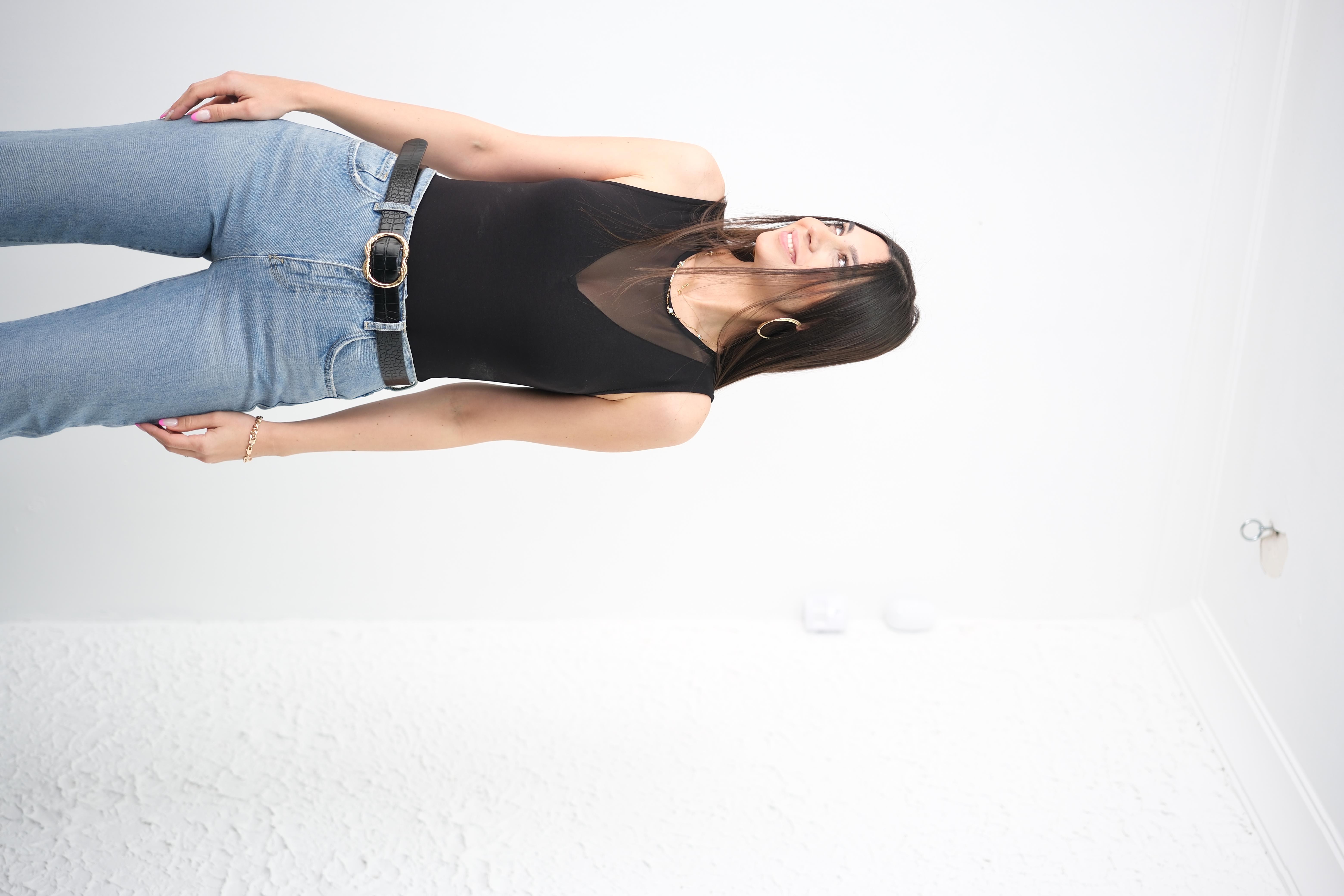 ARCO TÜL DETAYLI SİYAH BODYSUİT