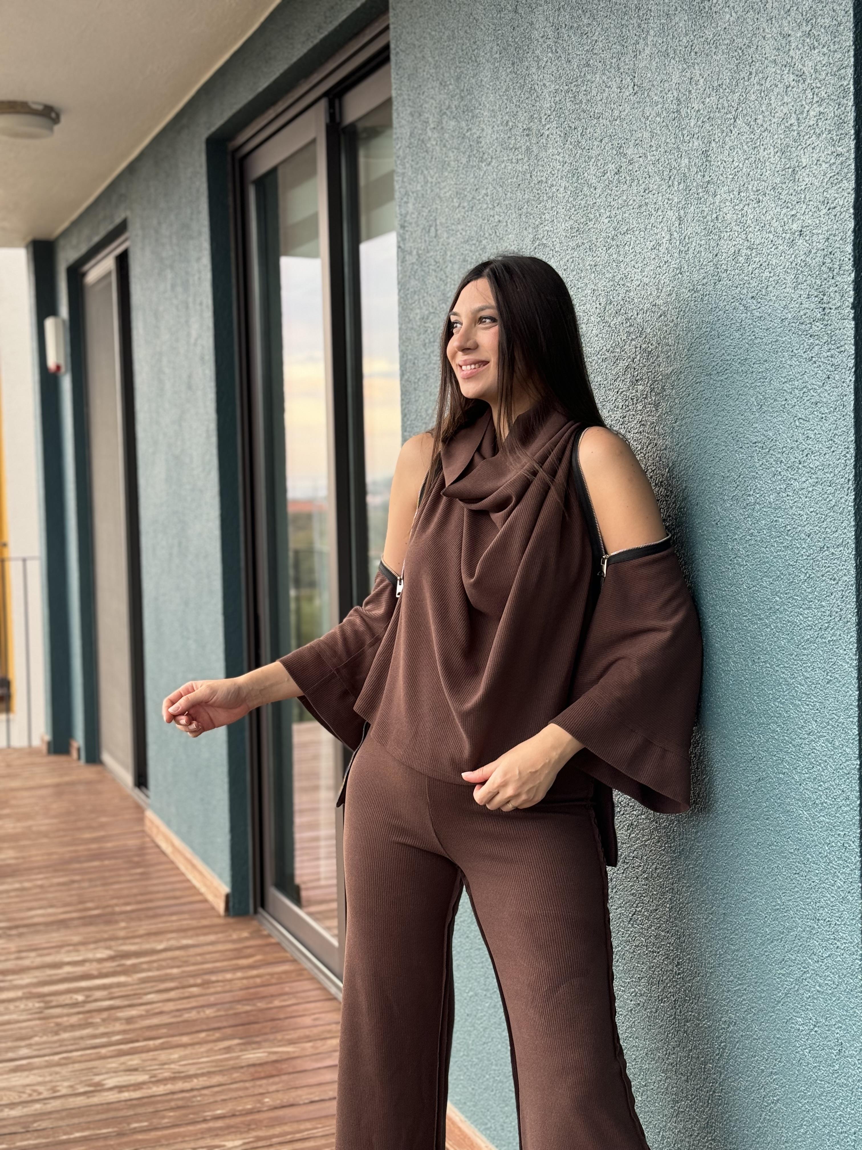 BALİ FERMUARLI ACI KAHVE TRİKO BLUZ