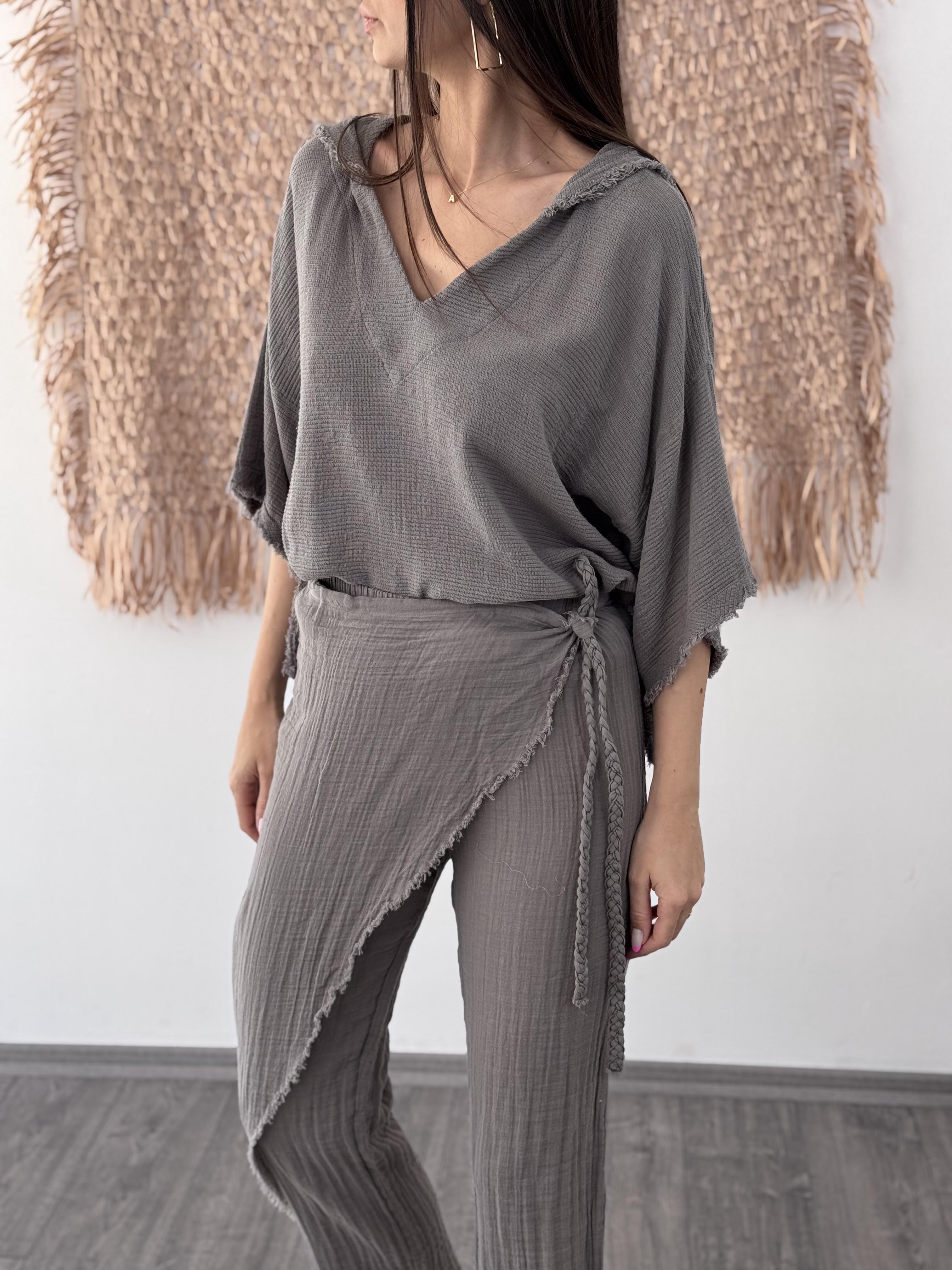 BELLY KAPŞONLU ANTRASİT BLUZ