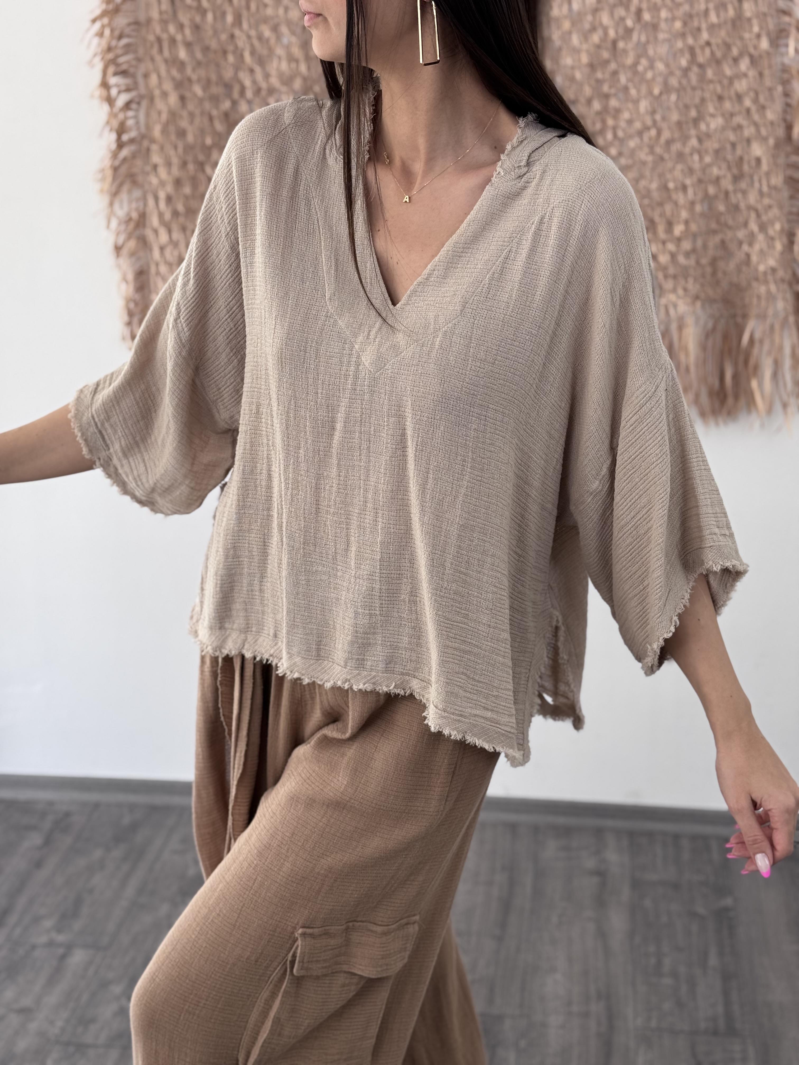 BELLY KAPŞONLU TAŞ BLUZ