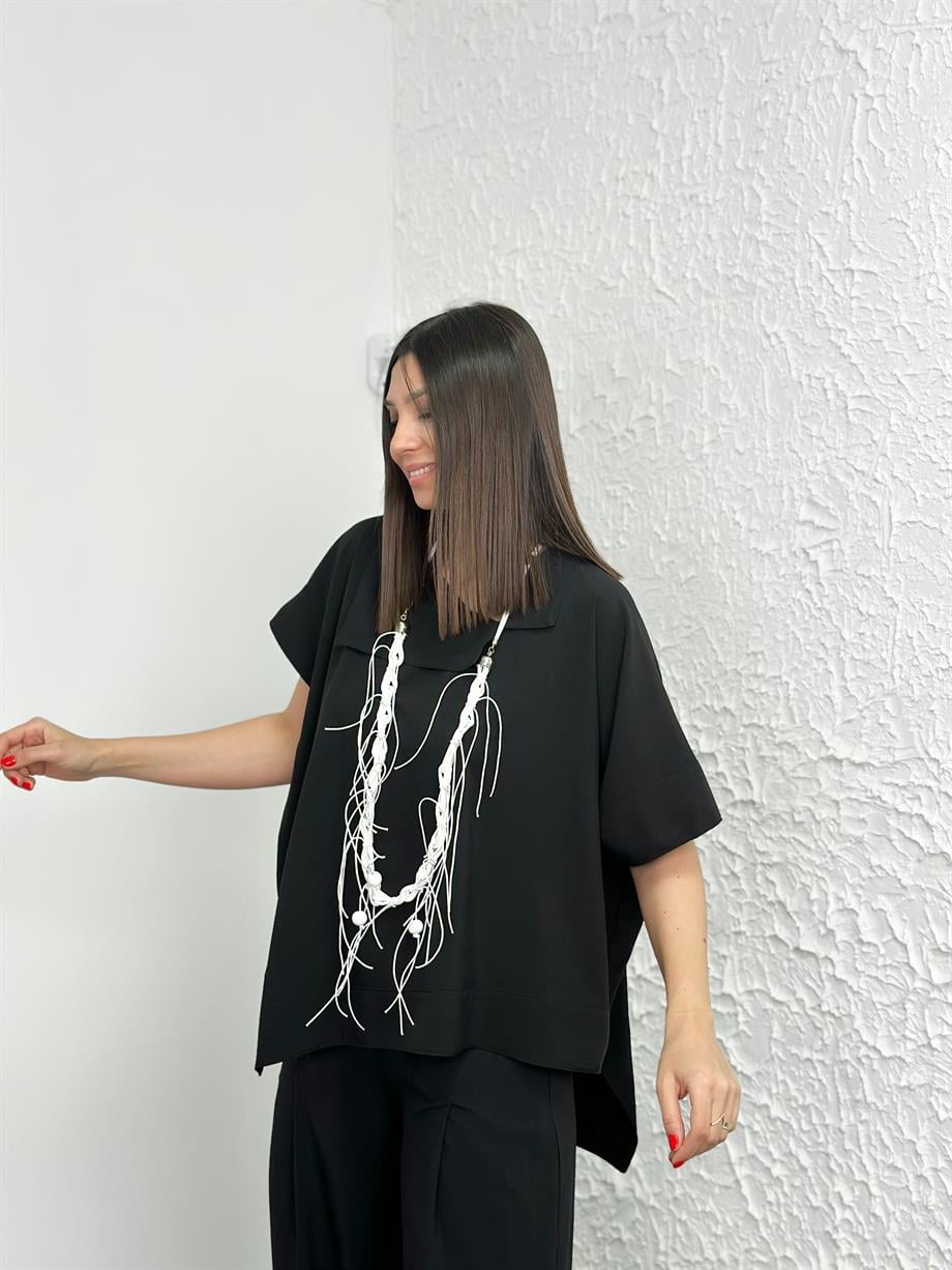 CASANİ SİYAH ASİMETRİK BLUZ