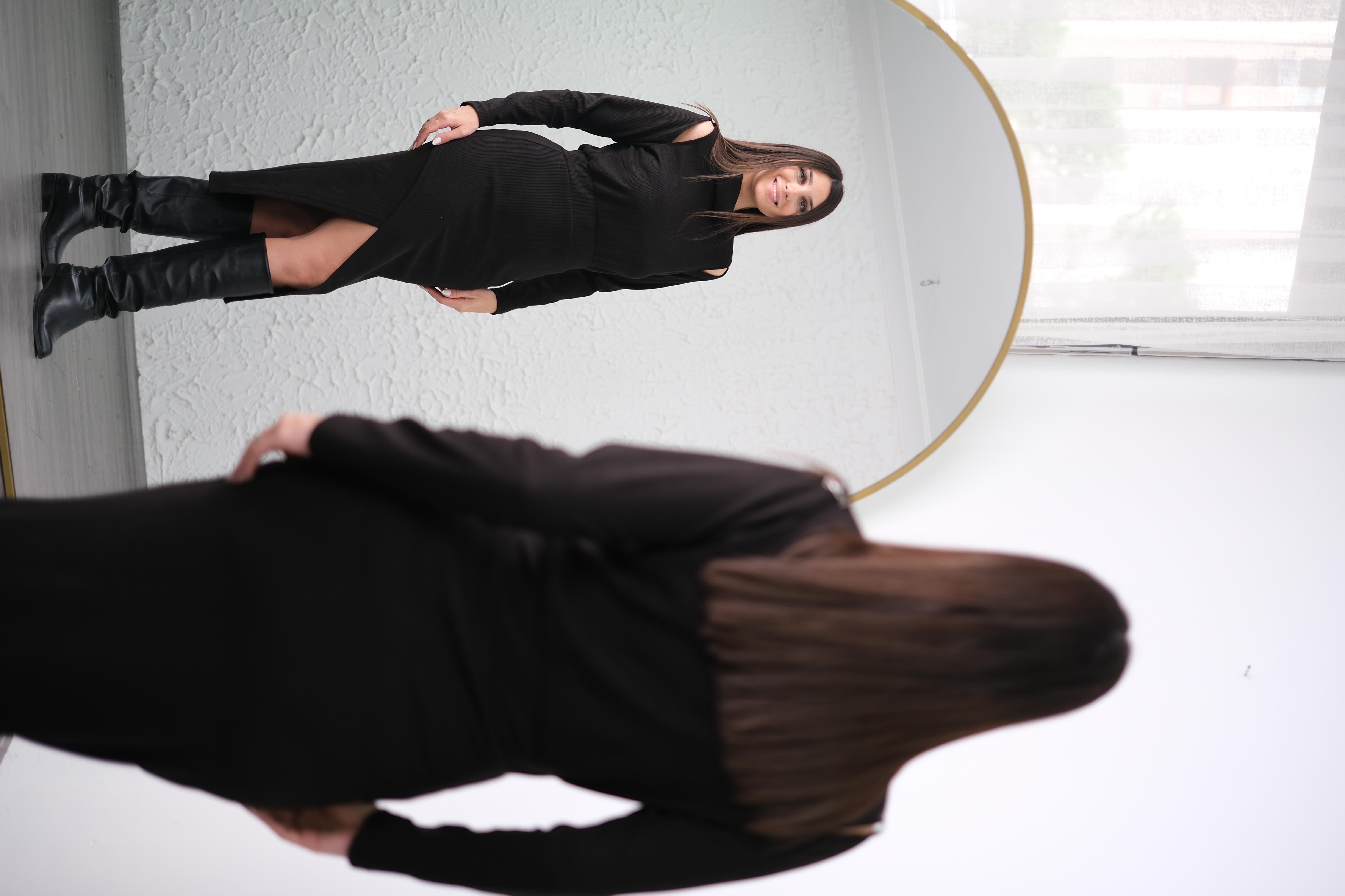 CELLY HALKA DETAYLI SİYAH ELBİSE