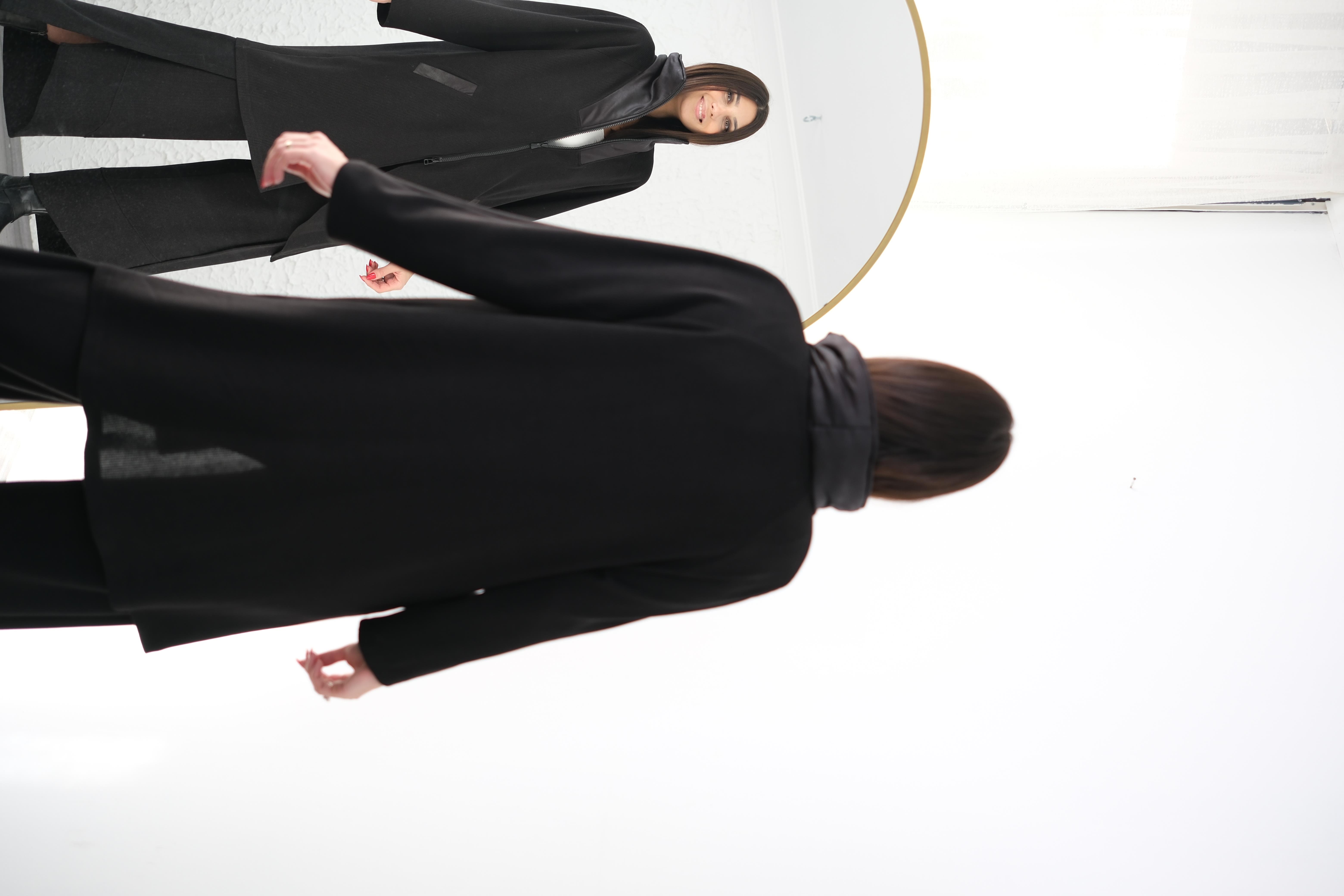 CELLY SİYAH YAKA DETAYLI UZUN CEKET