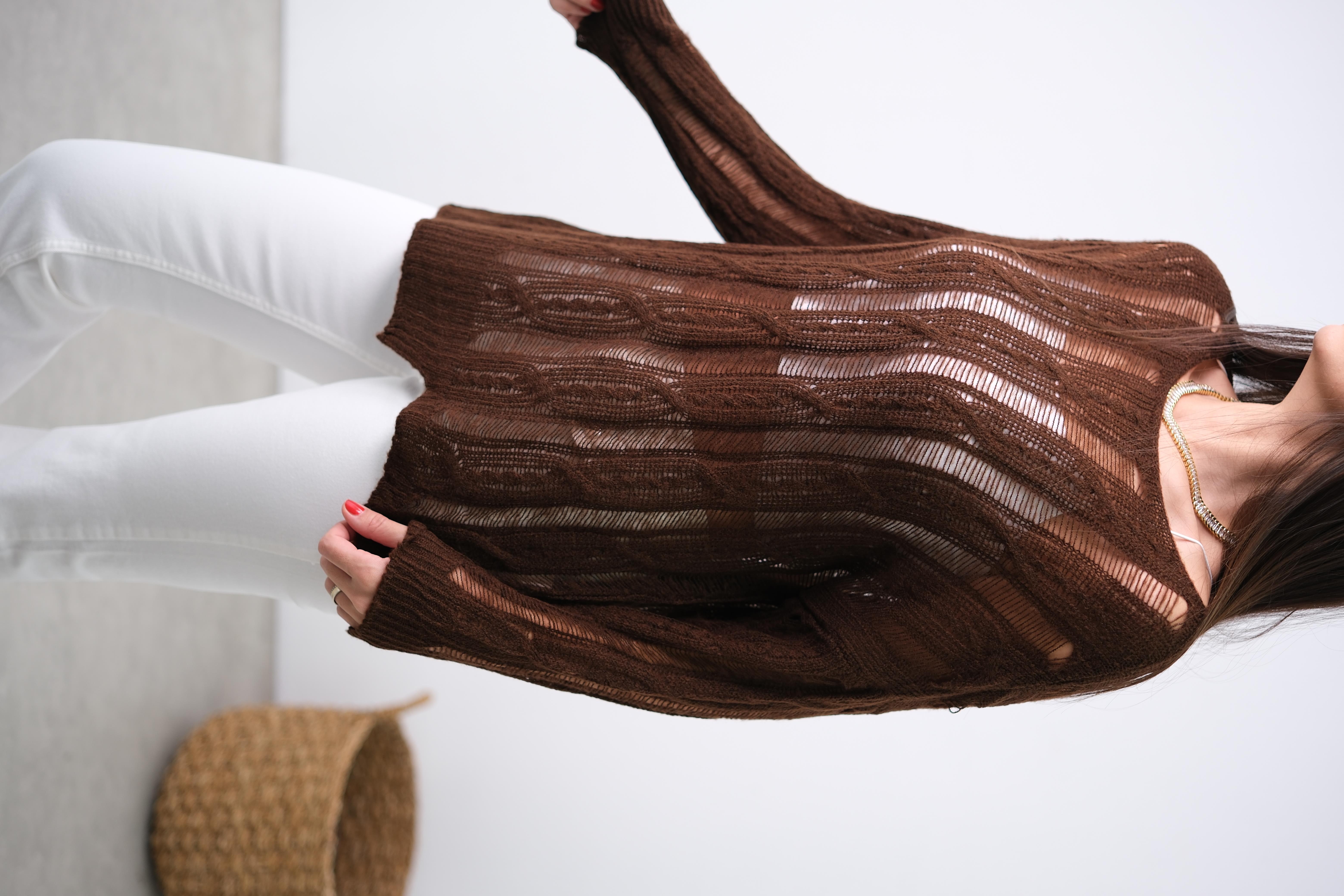 CEMPY AJURLU KAHVE FİLE BLUZ