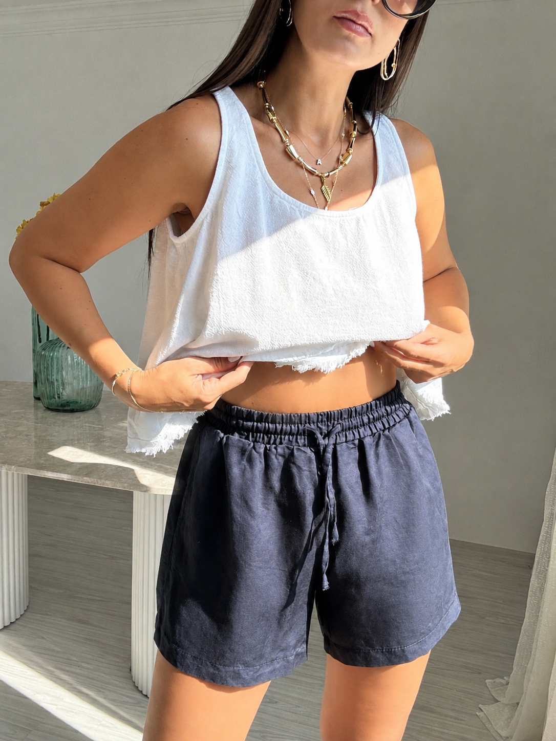 CİTY KETEN LACİVERT ŞEHİRBOY ŞORT