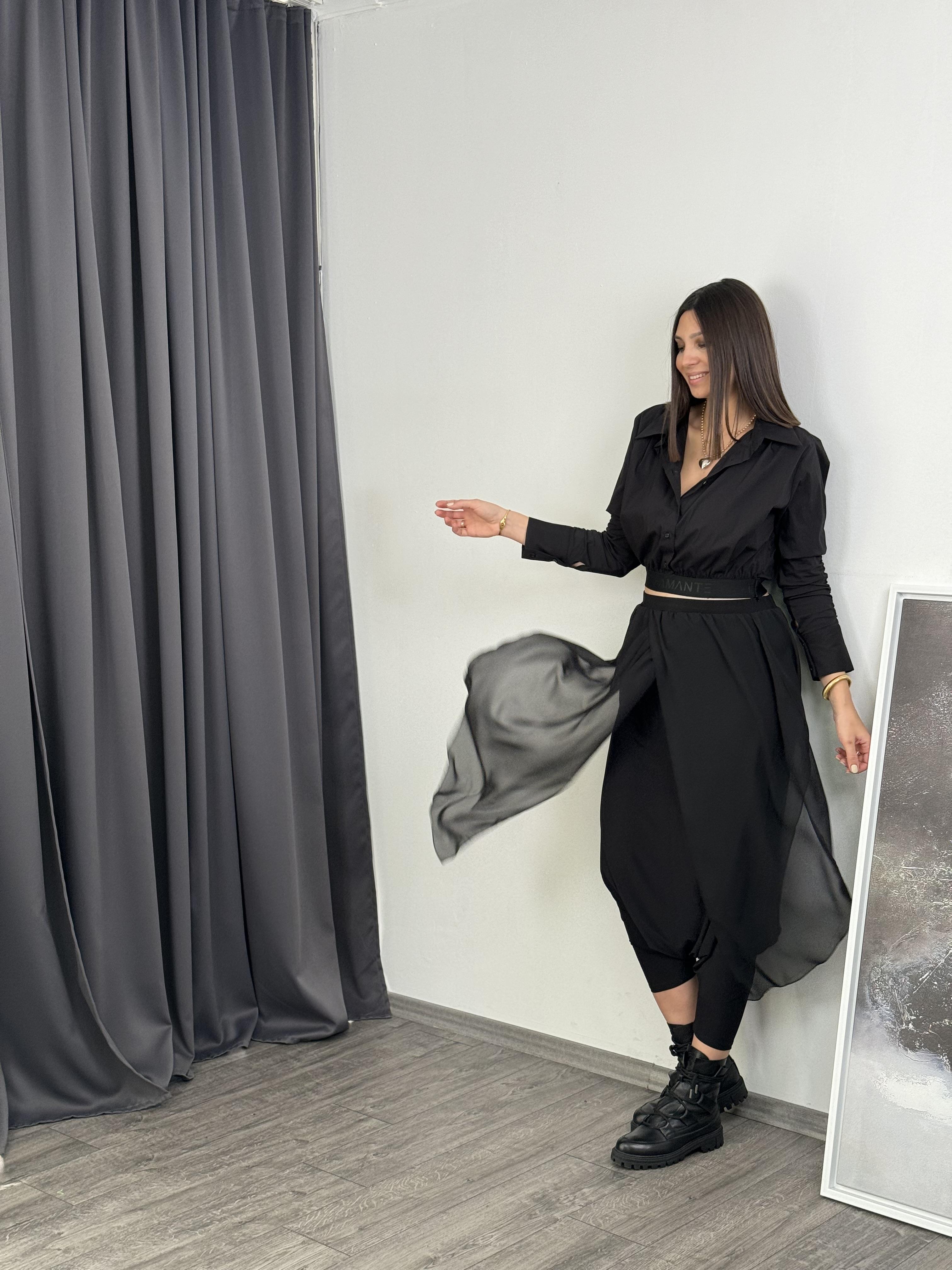 COSMOS TÜL DETAYLI SİYAH ŞALVAR PANTOLON