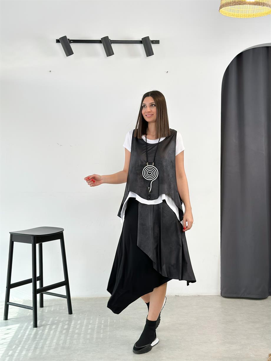 DAİN DERİ DETAYLI ETEK