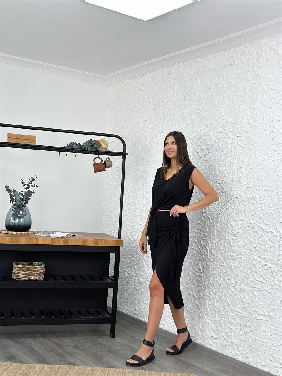 DİEGO SİYAH DÜĞÜM DETAYLI ETEK