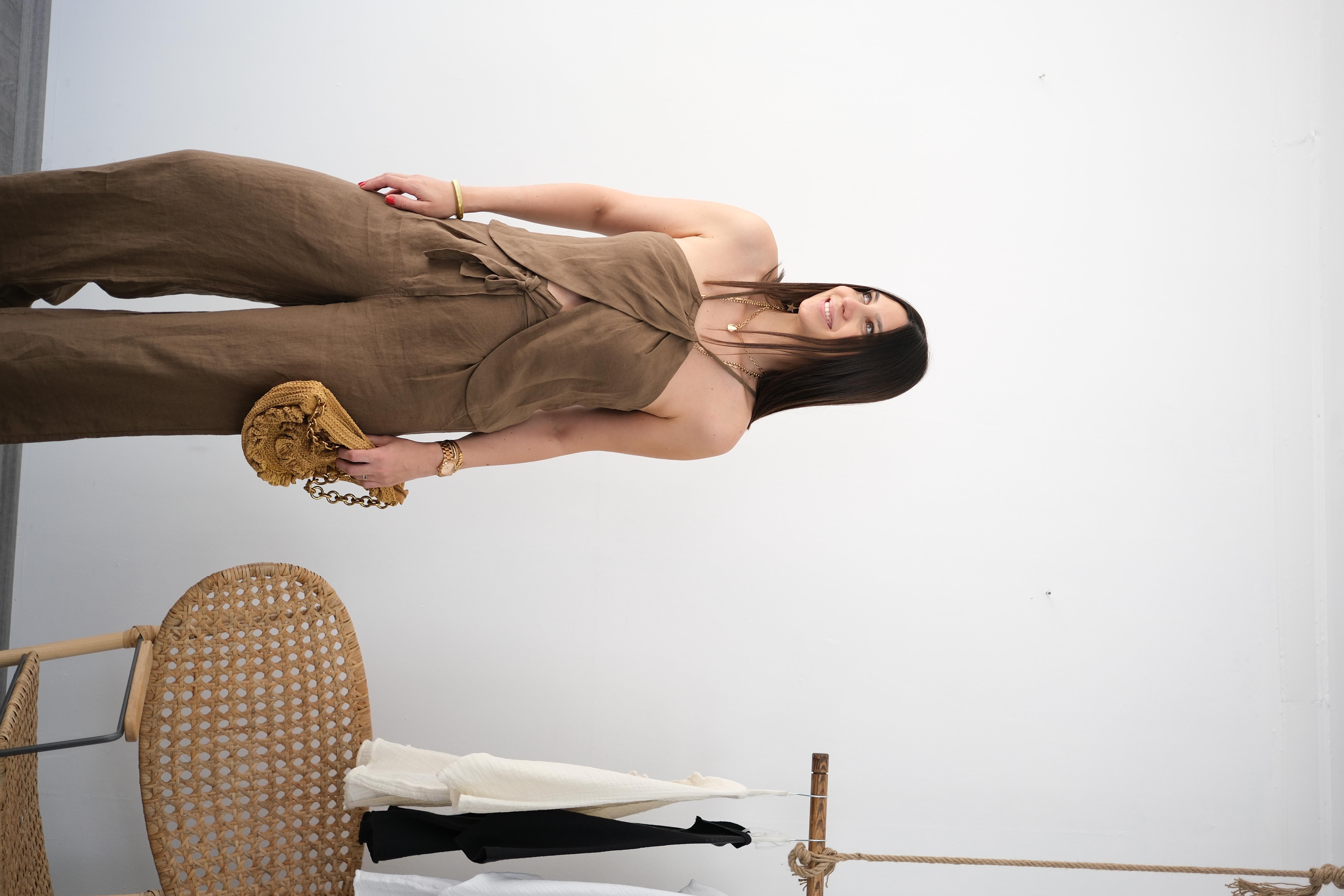 EFES KEMERLİ KETEN KAHVE PANTOLON