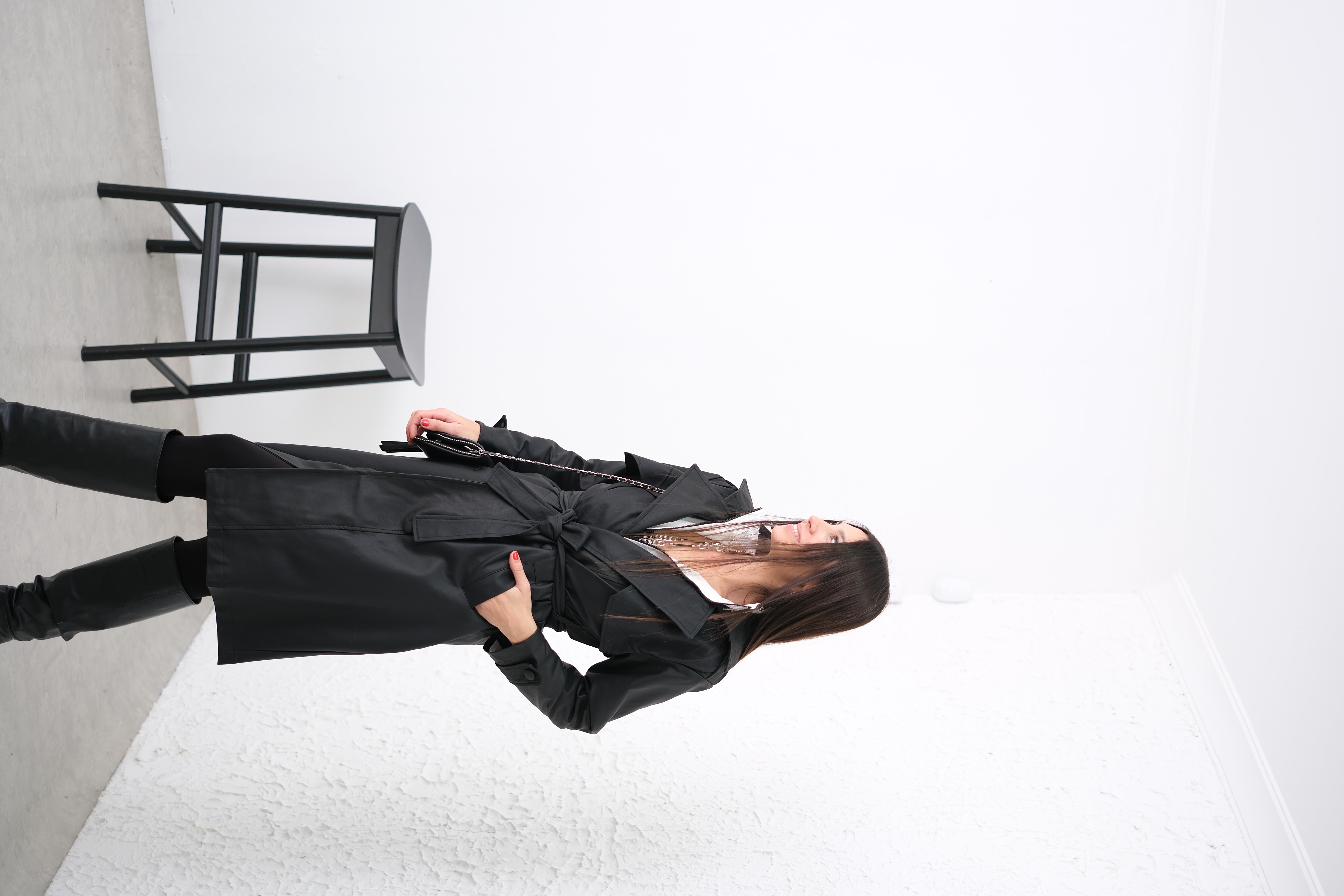 ELLA SİYAH DERİ TRENÇKOT