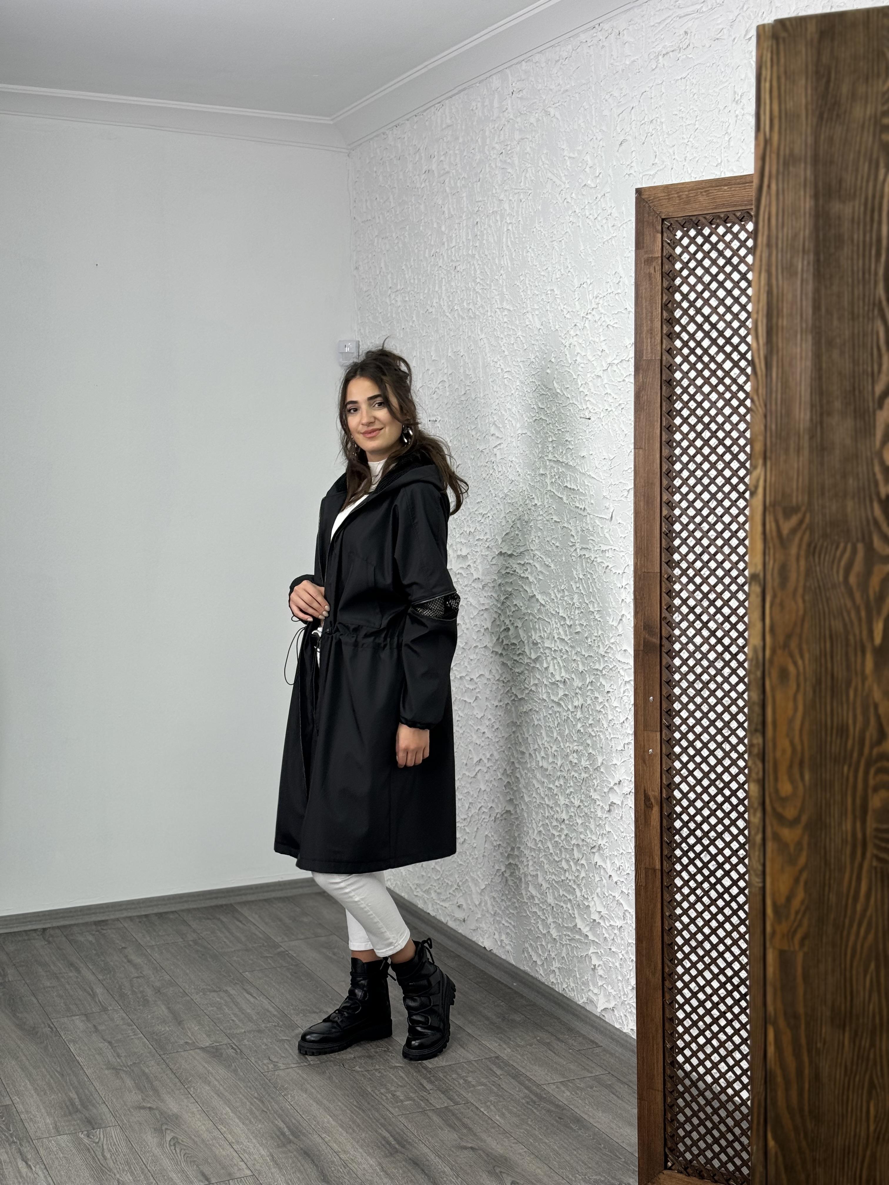 FOLA SİYAH TASARIM TRENÇKOT