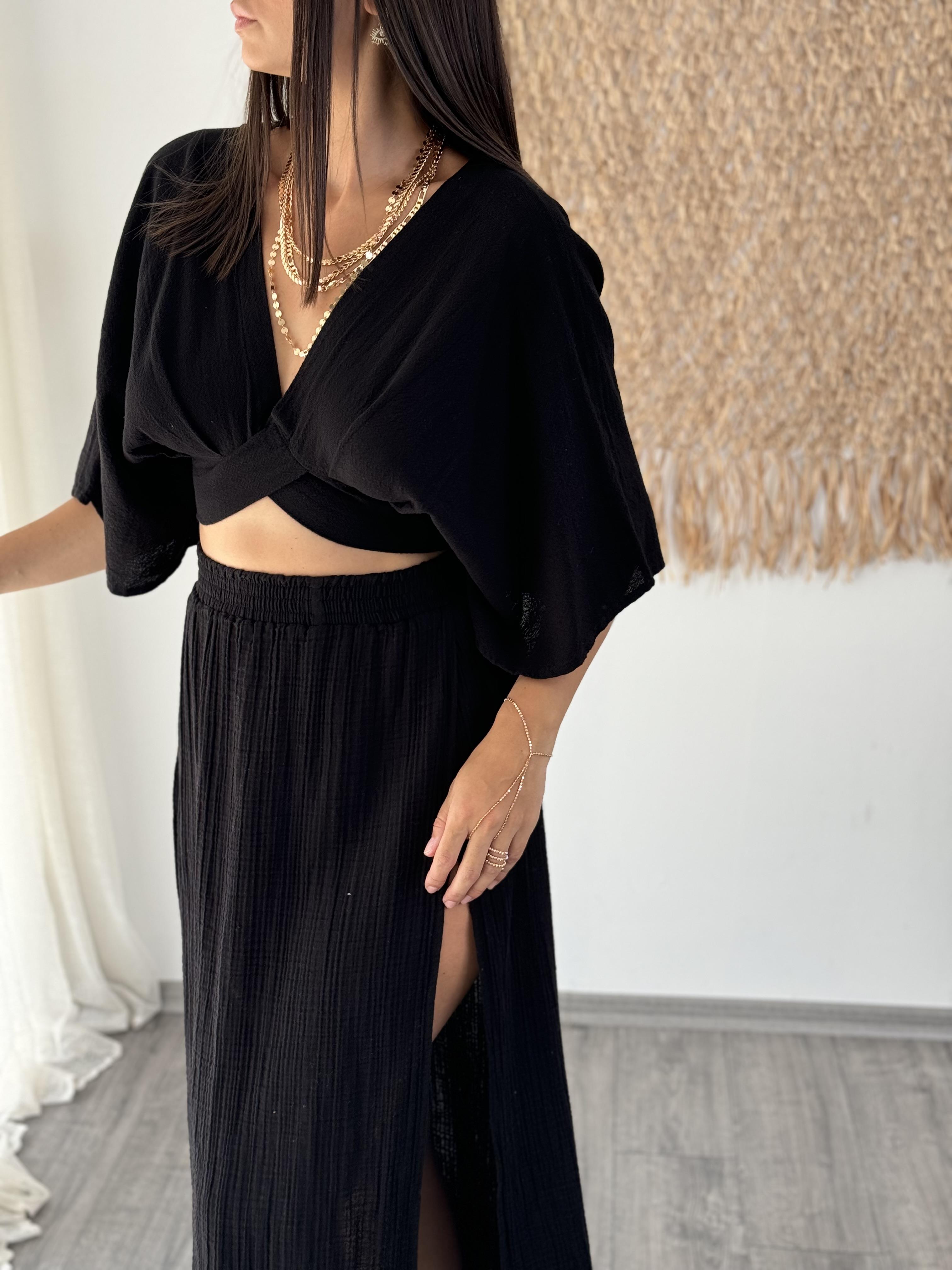 GAİA SİYAH BAĞLAMALI BLUZ