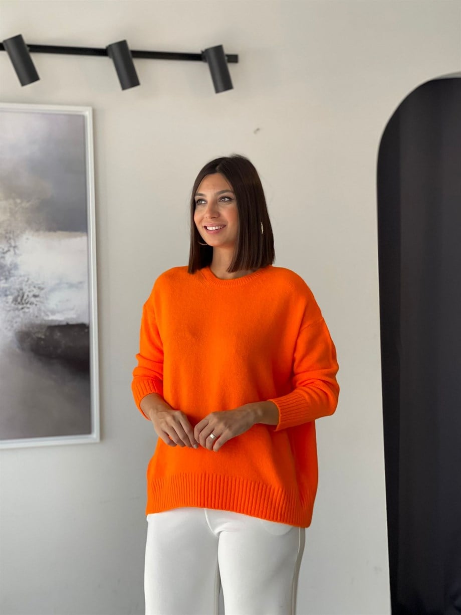 GLORİA TURUNCU OVERSİZE KAZAK