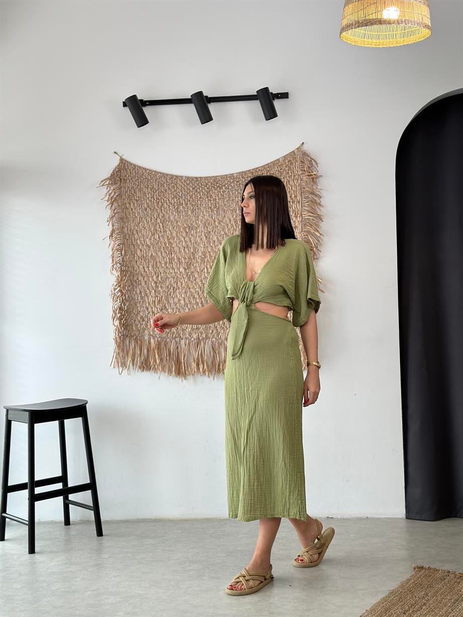 GULIA SAGE GREEN MÜSLİN ELBİSE