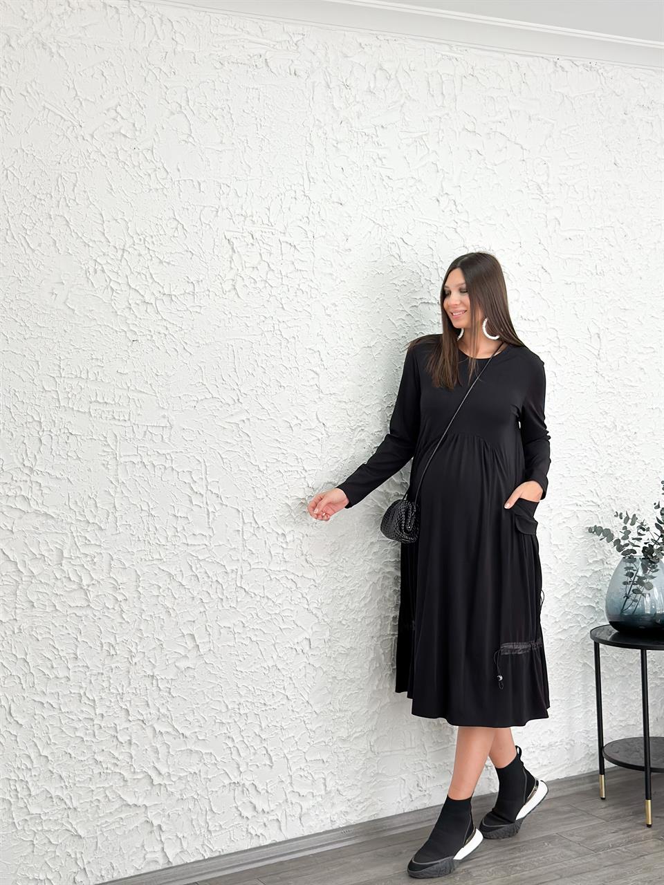 HAPPY SİYAH CEP DETAYLI ELBİSE