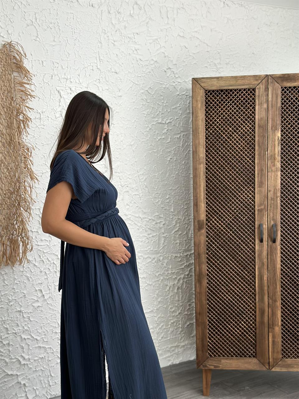 HELEN PETROL MAVİ MÜSLİN ELBİSE