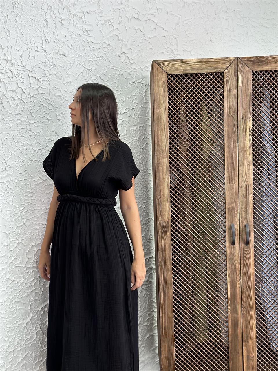 HELEN SİYAH MÜSLİN ELBİSE