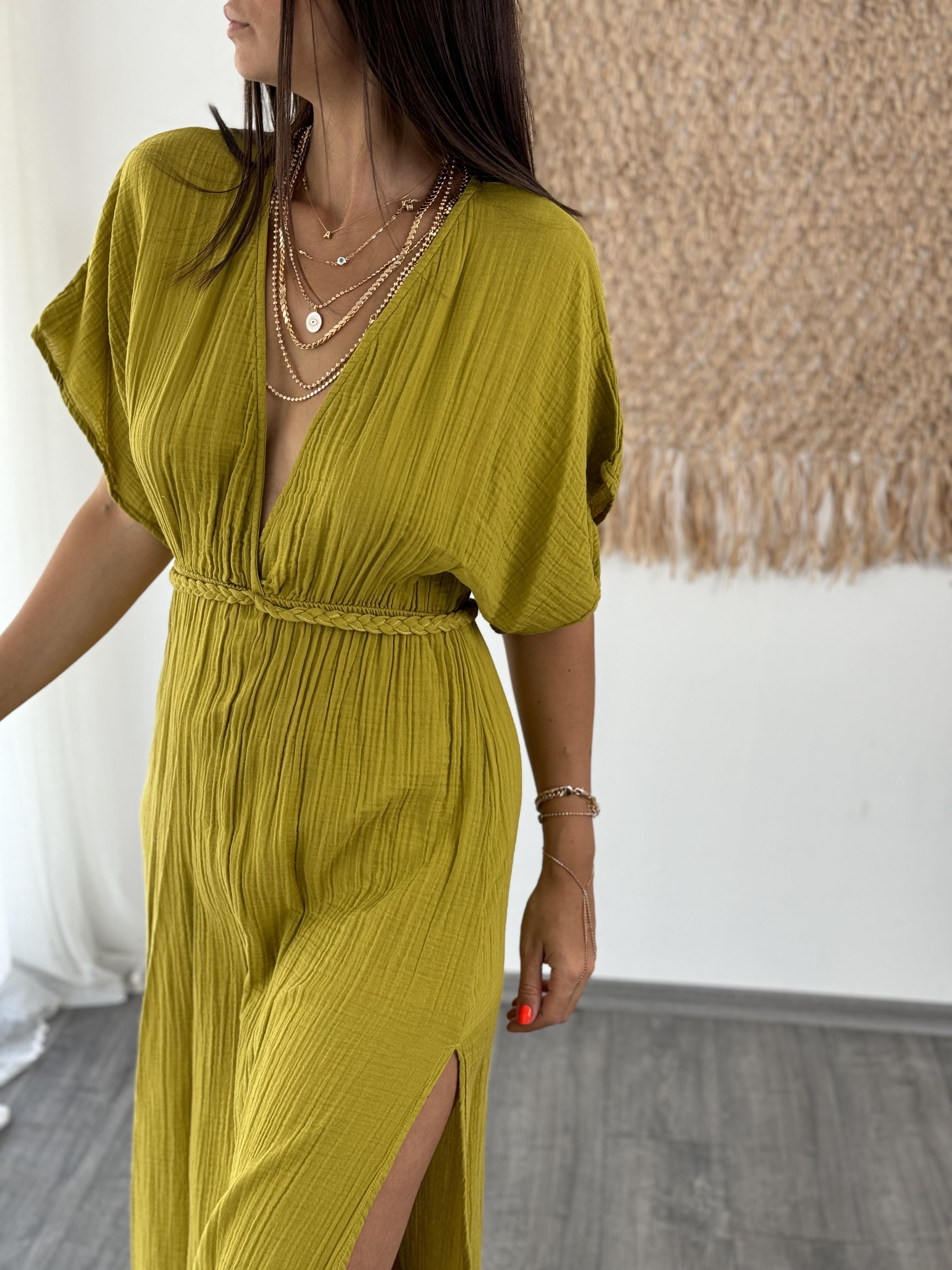 HESA LİMONKÜFÜ ÖRGÜLÜ ELBİSE