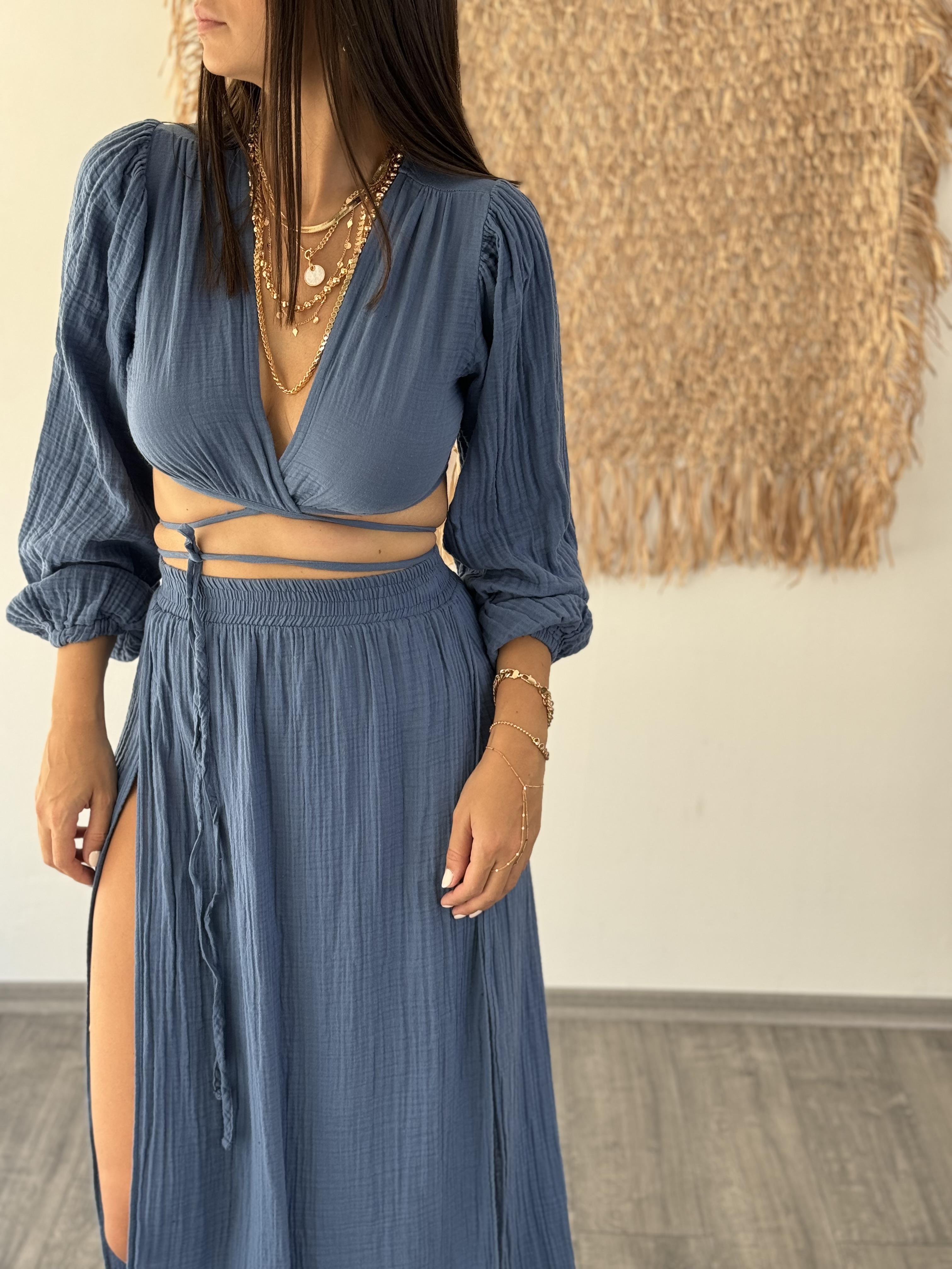 HOLLY BAĞLAMALI İNDİGO BLUZ