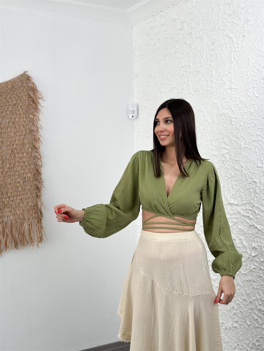 HOLLY BAĞLAMALI SAGE GREEN BLUZ