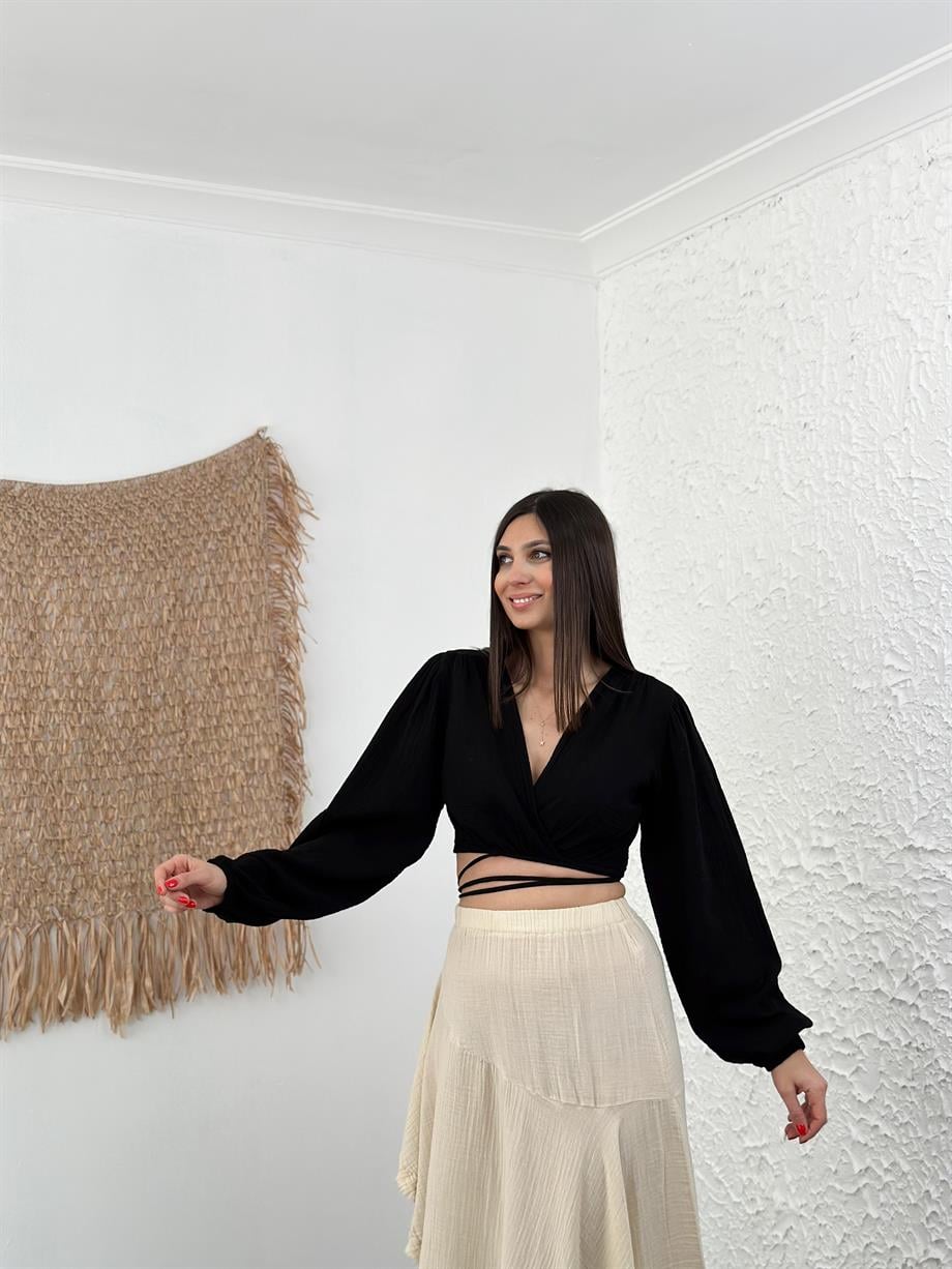 HOLLY BAĞLAMALI SİYAH BLUZ