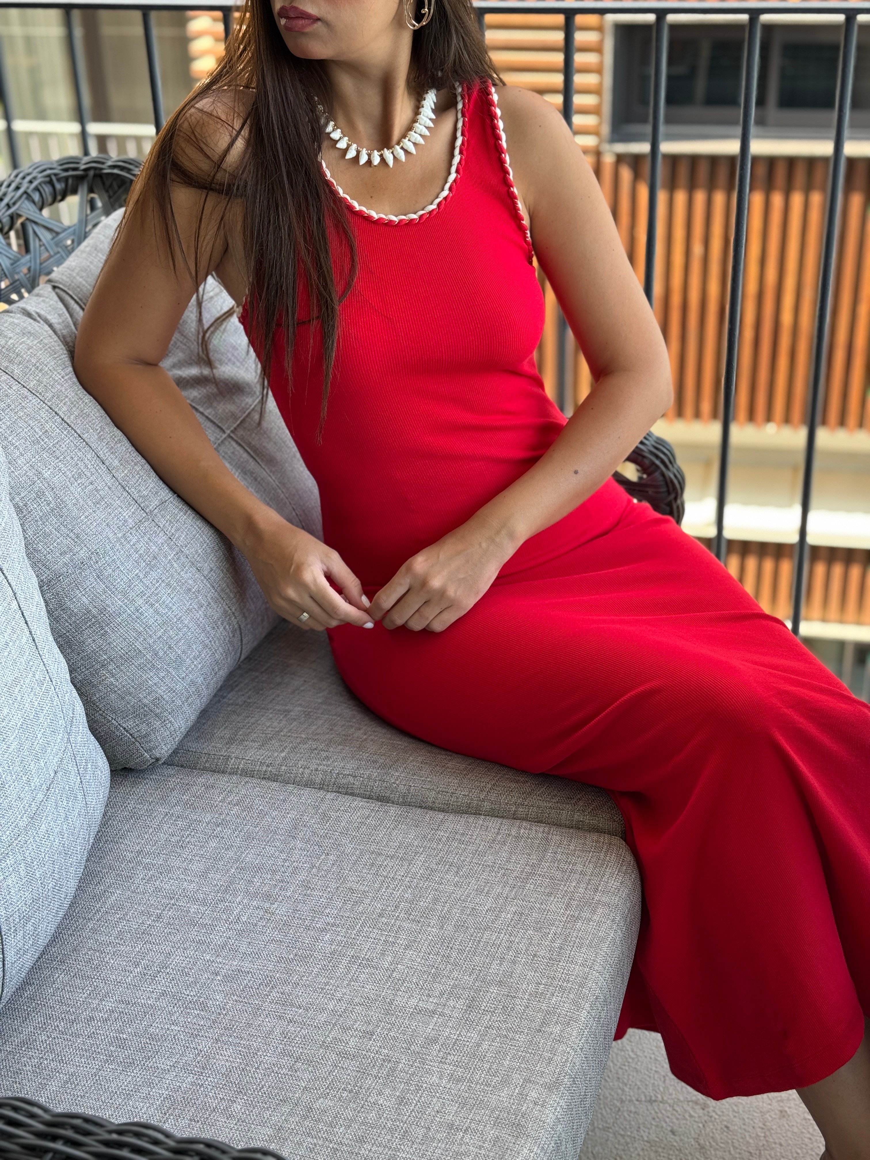 KENDY HALAT DETAYLI KIRMIZI MAXİ ELBİSE