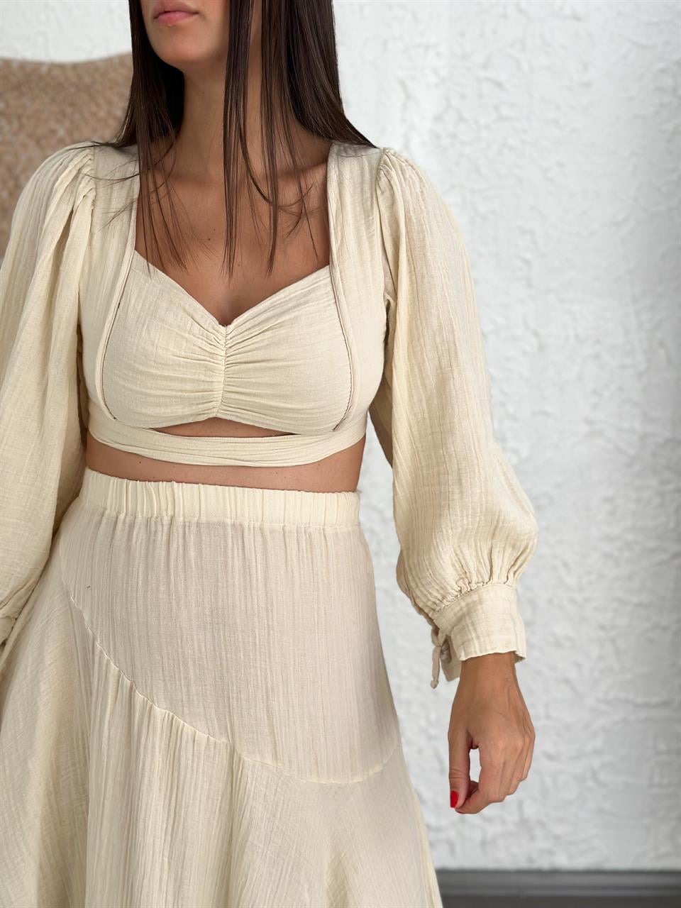 KOS TASARIM BEJ MÜSLİN BLUZ