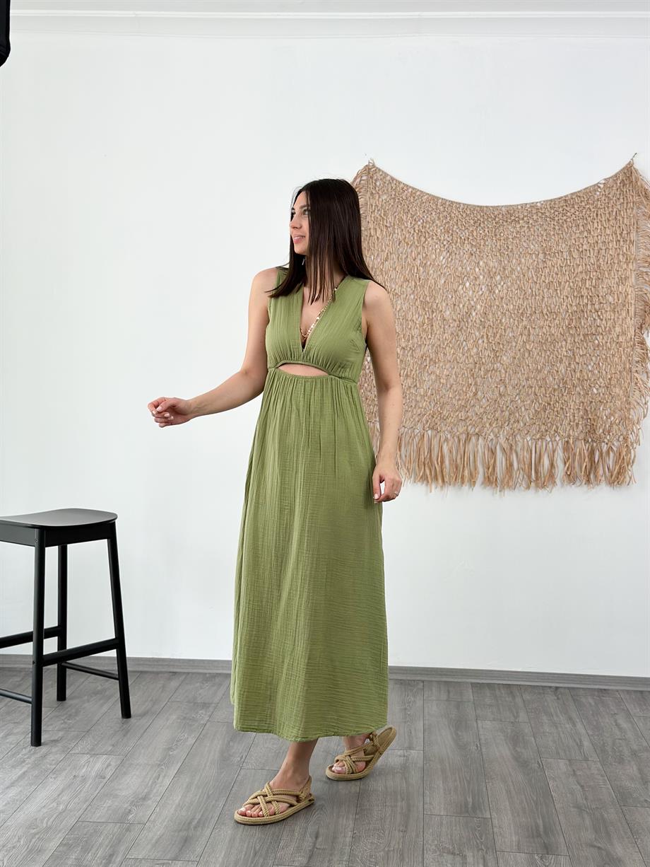 LA MIA SAGE GREEN MÜSLİN ELBİSE