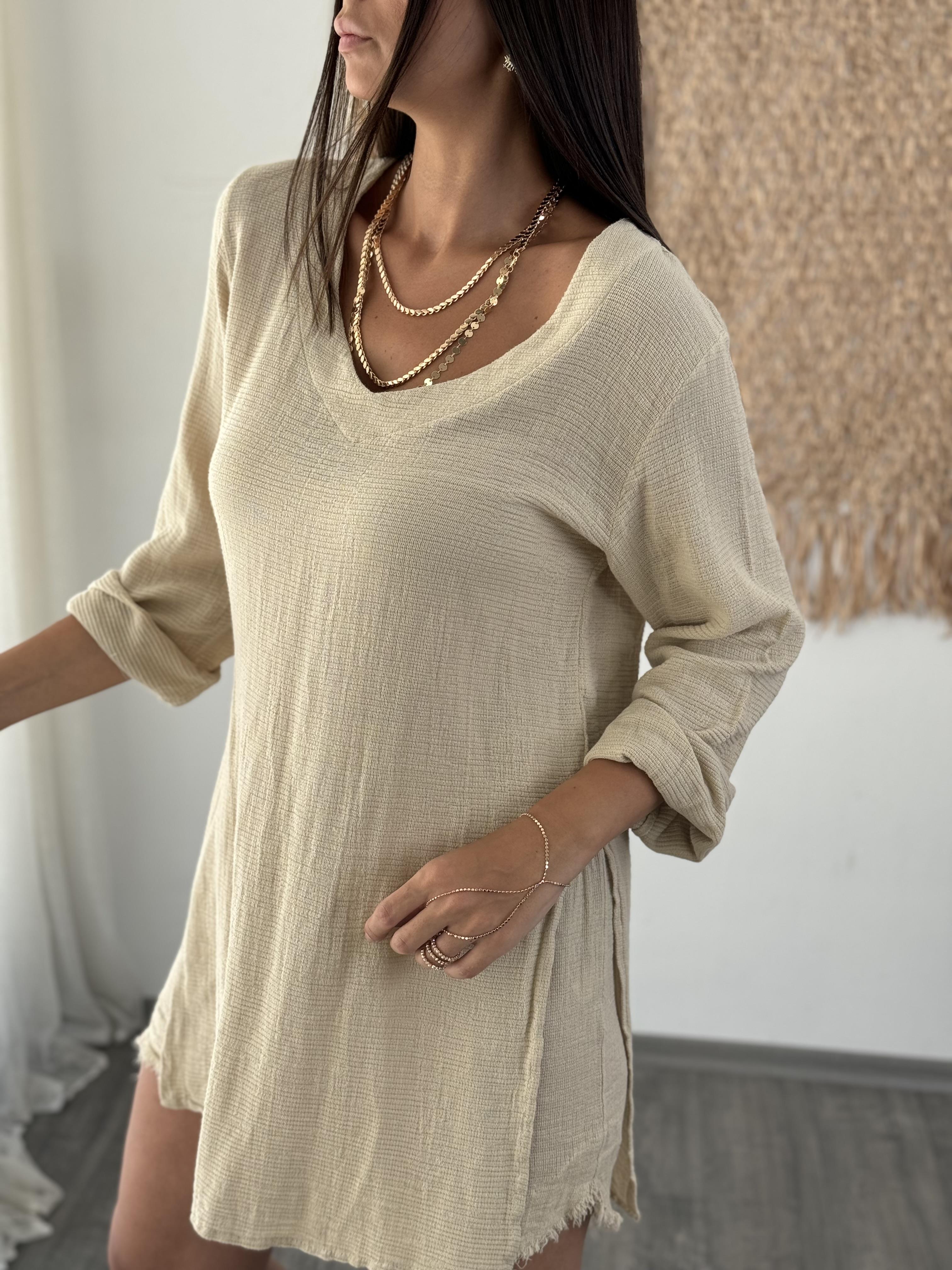 LADOGA UZUN KOLLU NATURAL BEJ BLUZ