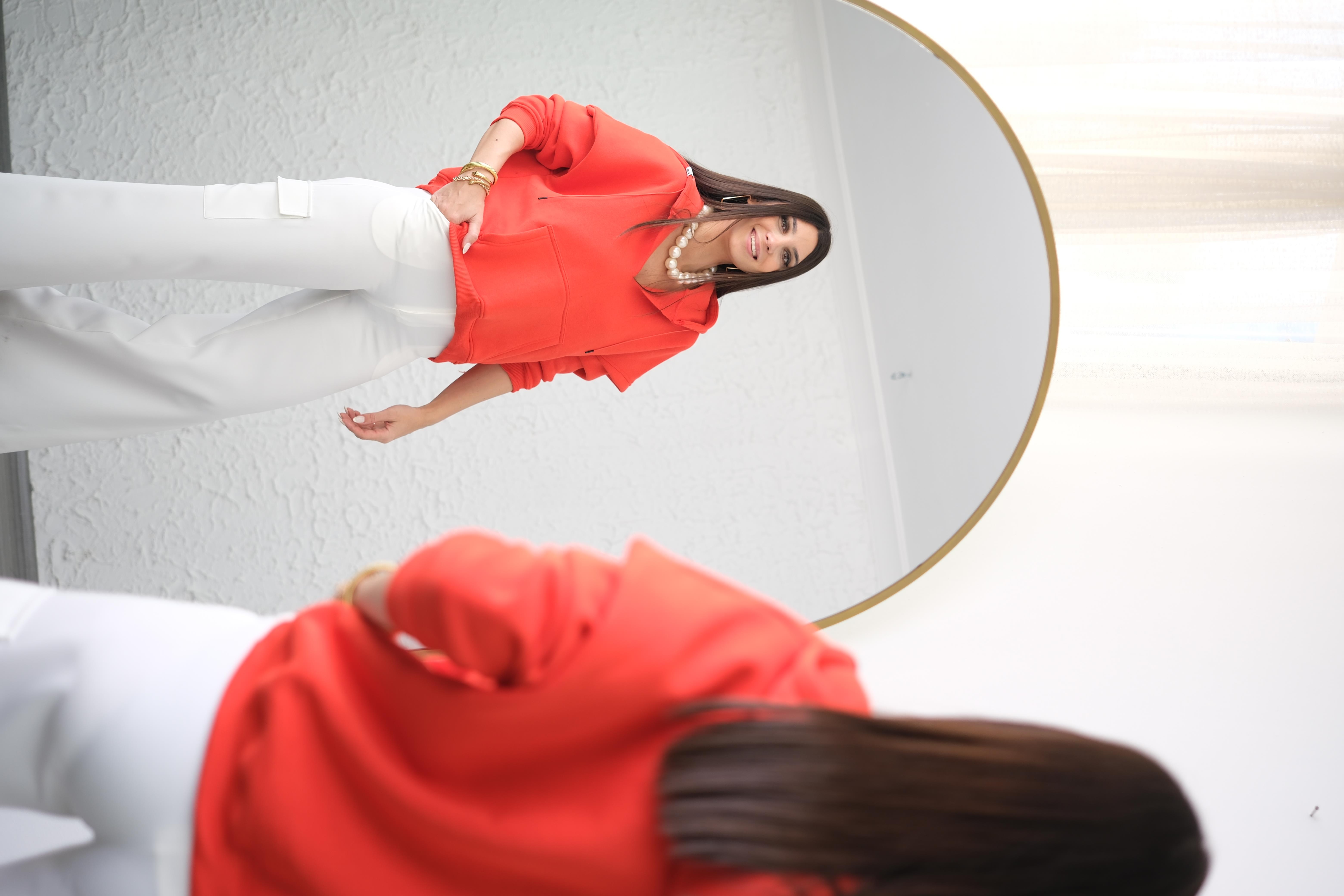 LANGE KIRMIZI KAPŞONLU SWEATSHIRT