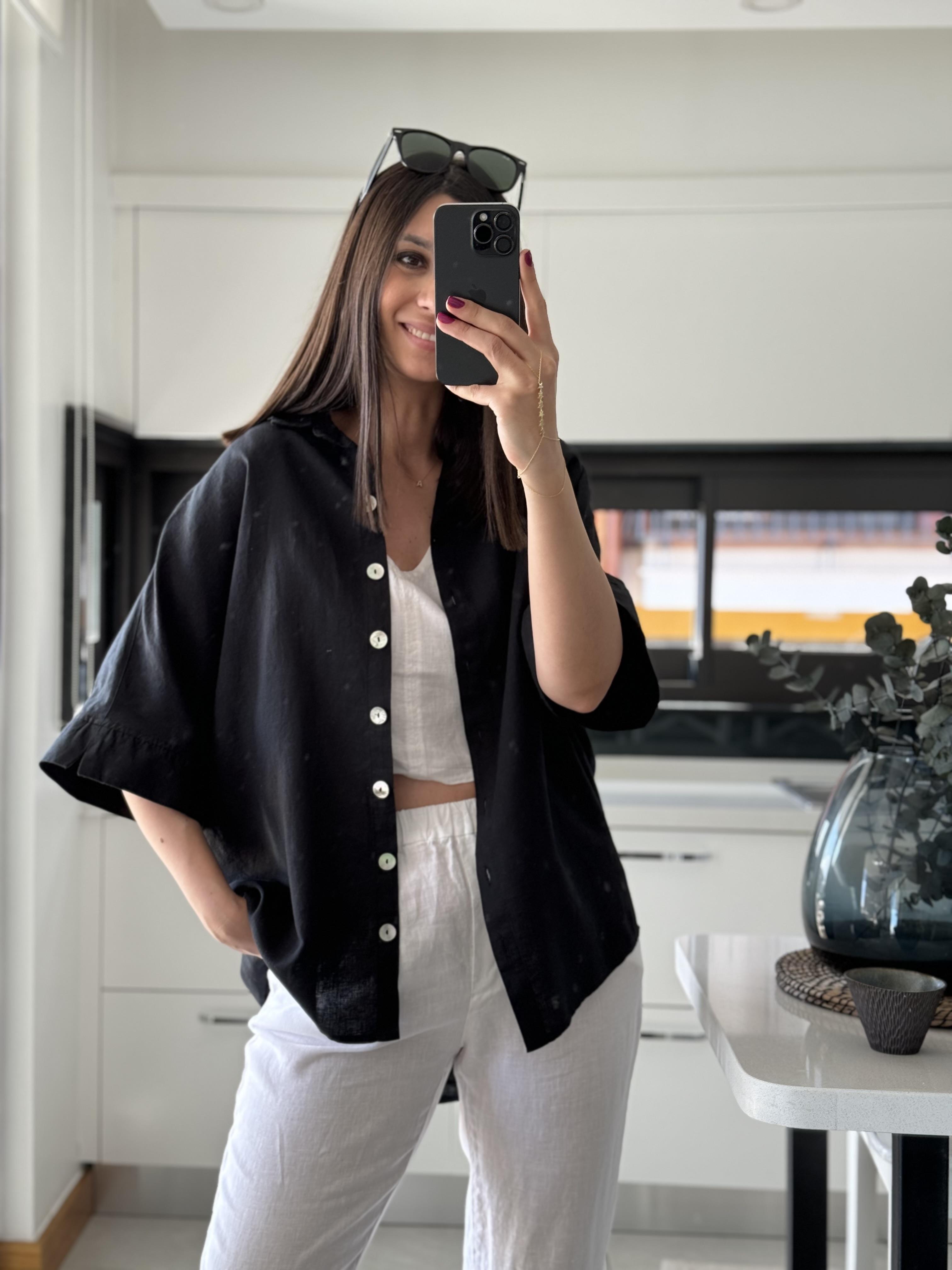 LARACHE SİYAH KETEN GÖMLEK