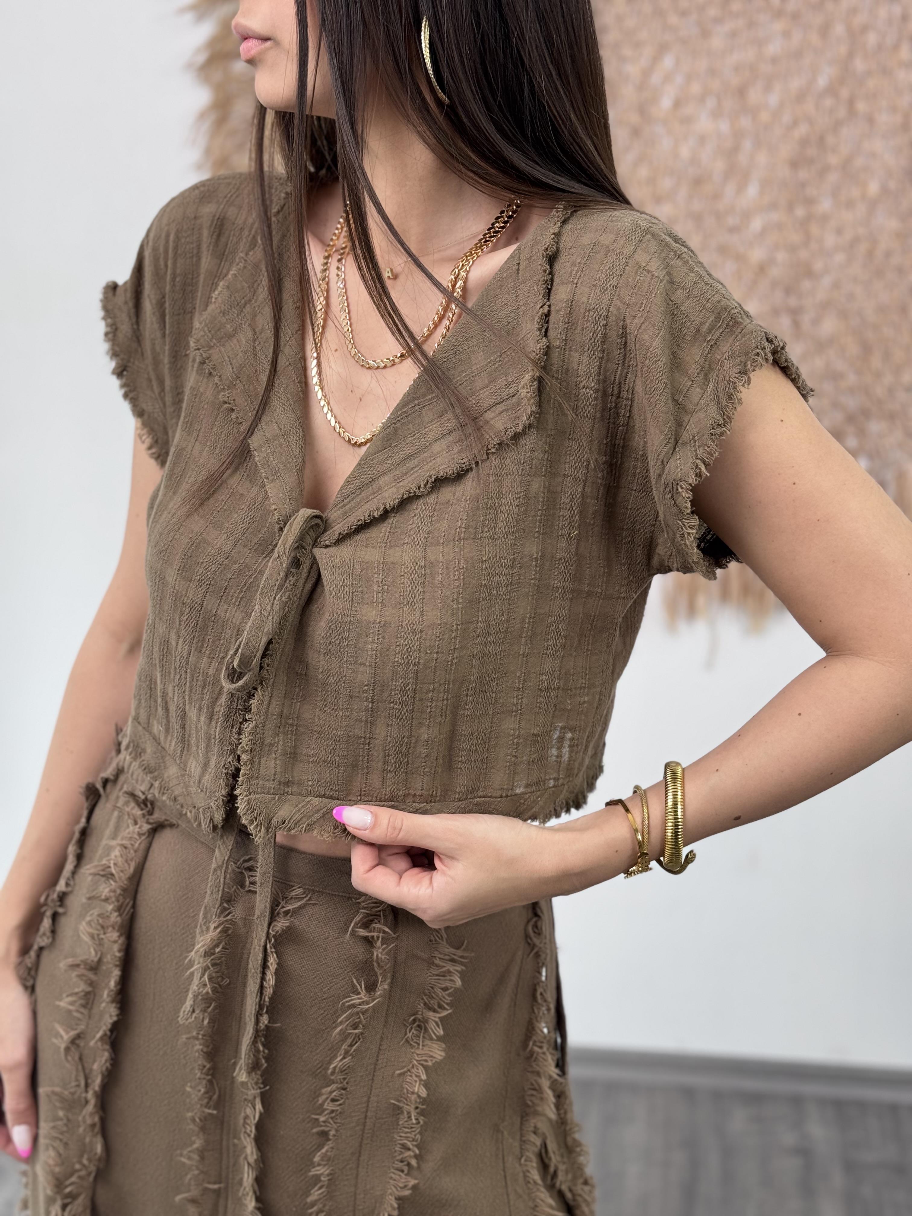 LAROS BAĞLAMALI KAHVE BLUZ