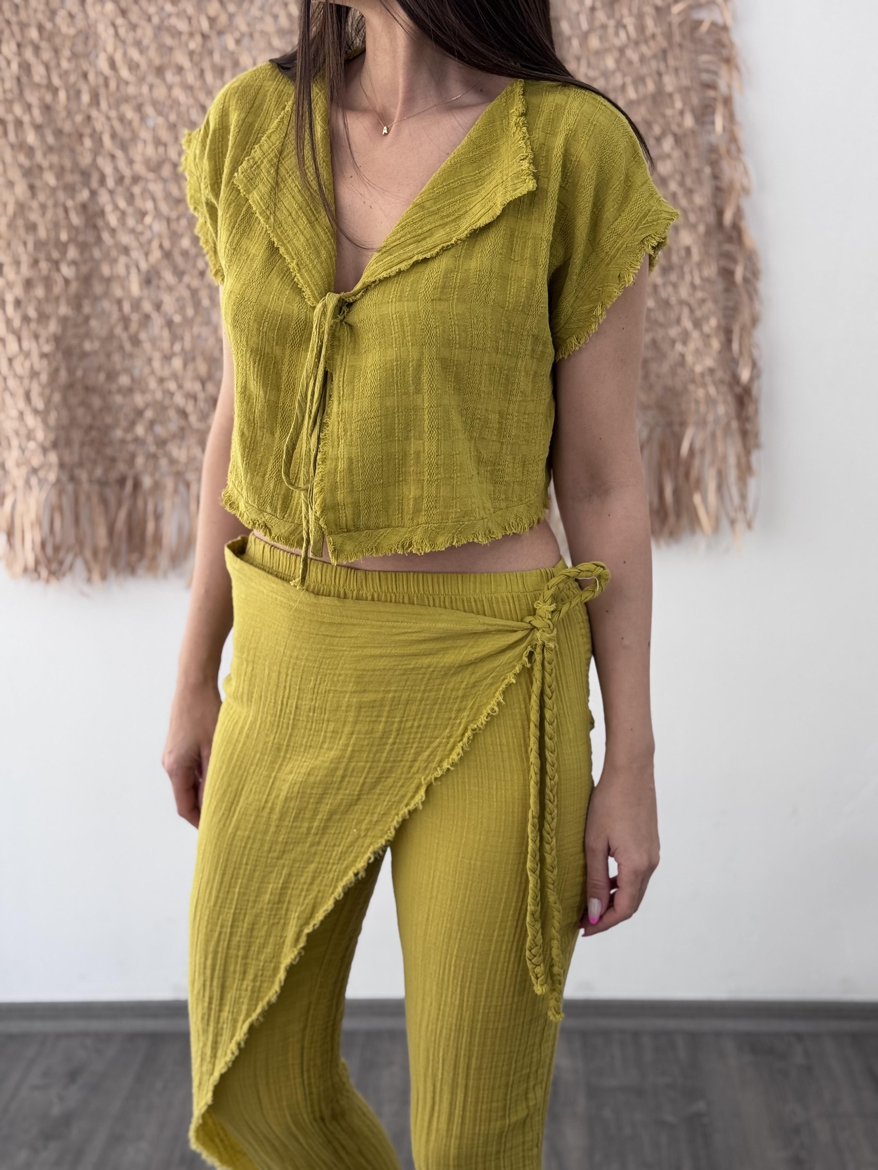 LAROS BAĞLAMALI LİMONKÜFÜ BLUZ