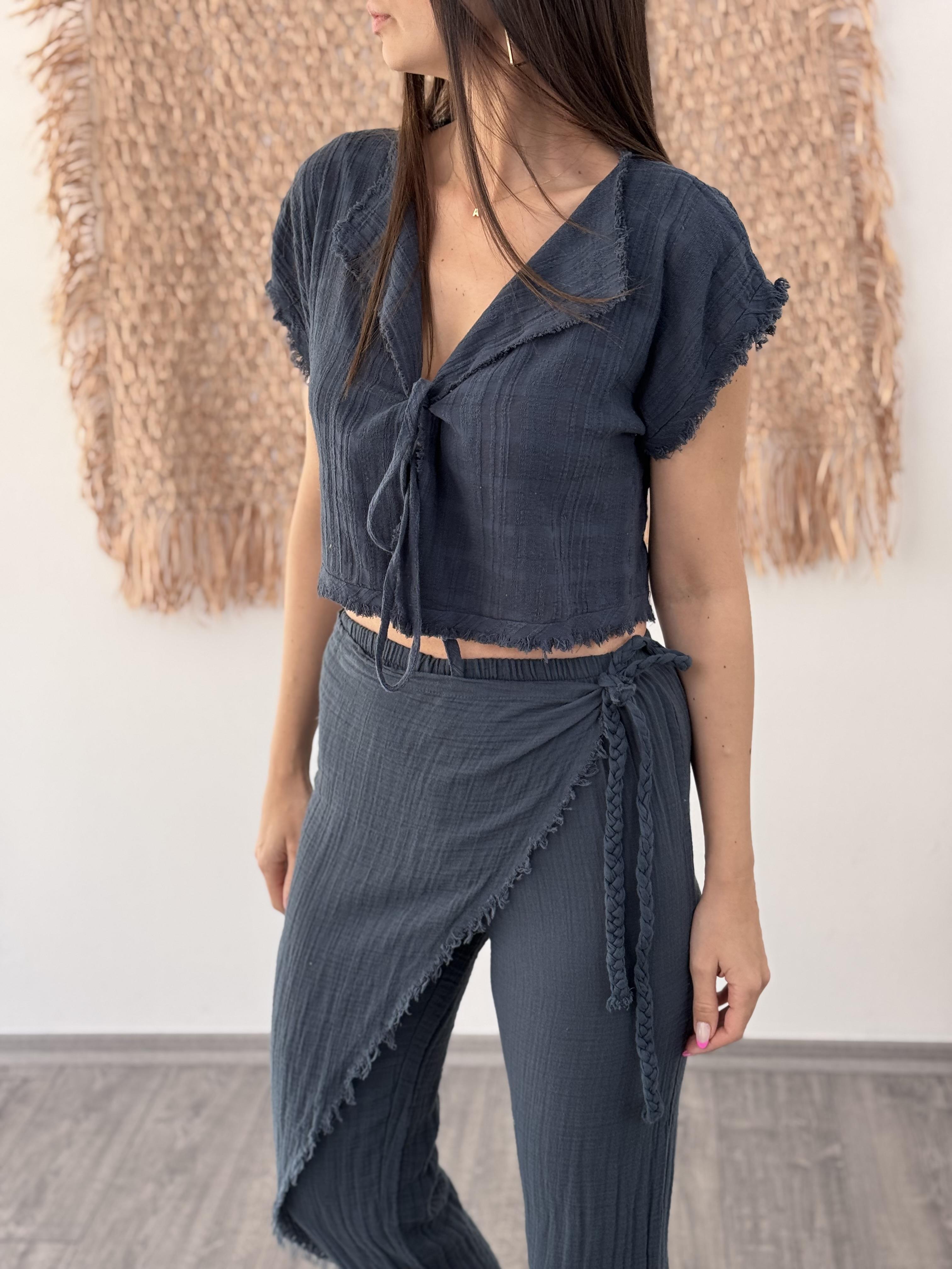 LAROS BAĞLAMALI PETROL BLUZ