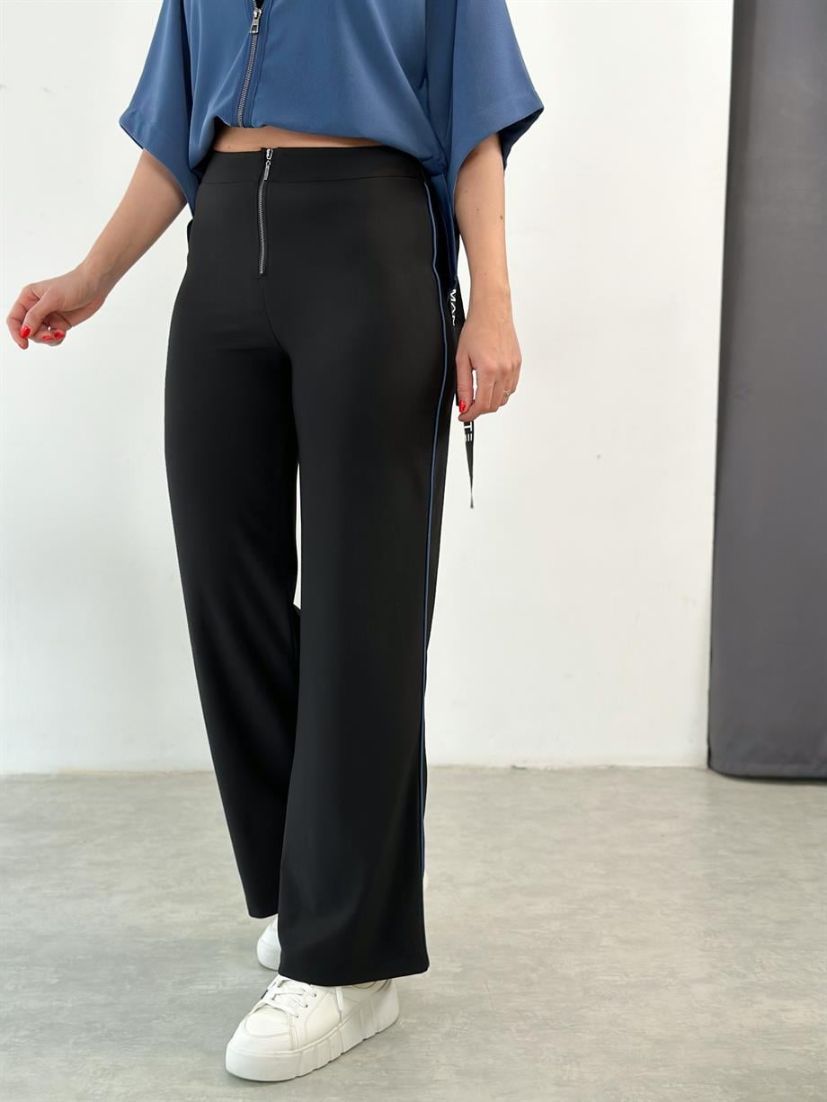 LATİNA MAVİ ŞERİTLİ SİYAH PANTOLON