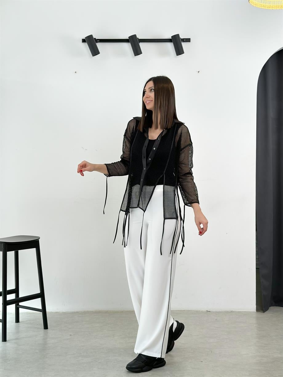 LATİNA SİYAH ŞERİTLİ BEYAZ PANTOLON